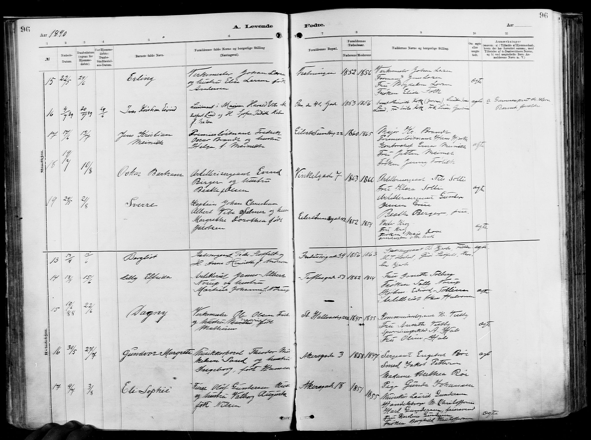 Garnisonsmenigheten Kirkebøker, AV/SAO-A-10846/F/Fa/L0012: Parish register (official) no. 12, 1880-1893, p. 96