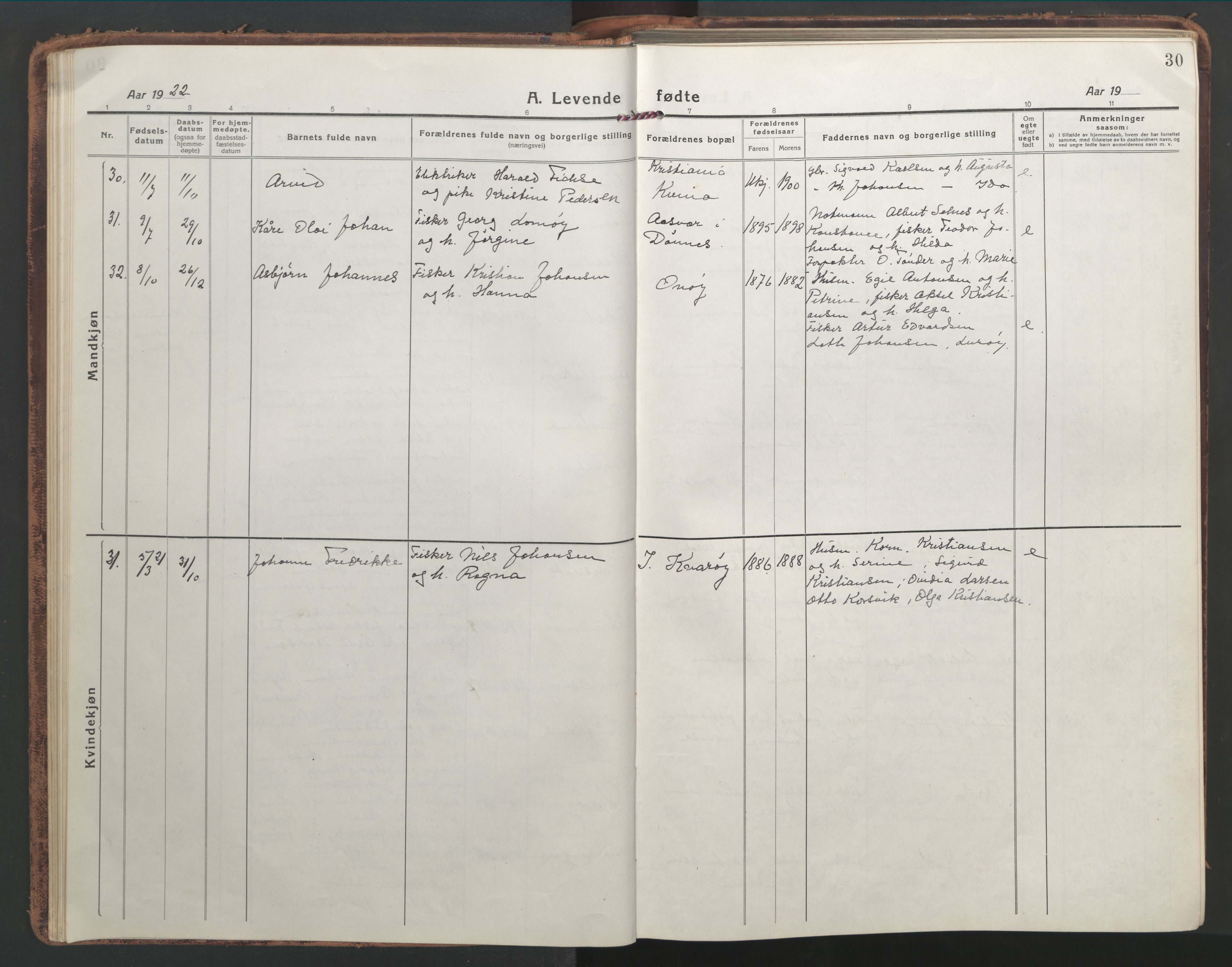 Ministerialprotokoller, klokkerbøker og fødselsregistre - Nordland, AV/SAT-A-1459/839/L0574: Parish register (copy) no. 839C04, 1918-1950, p. 30