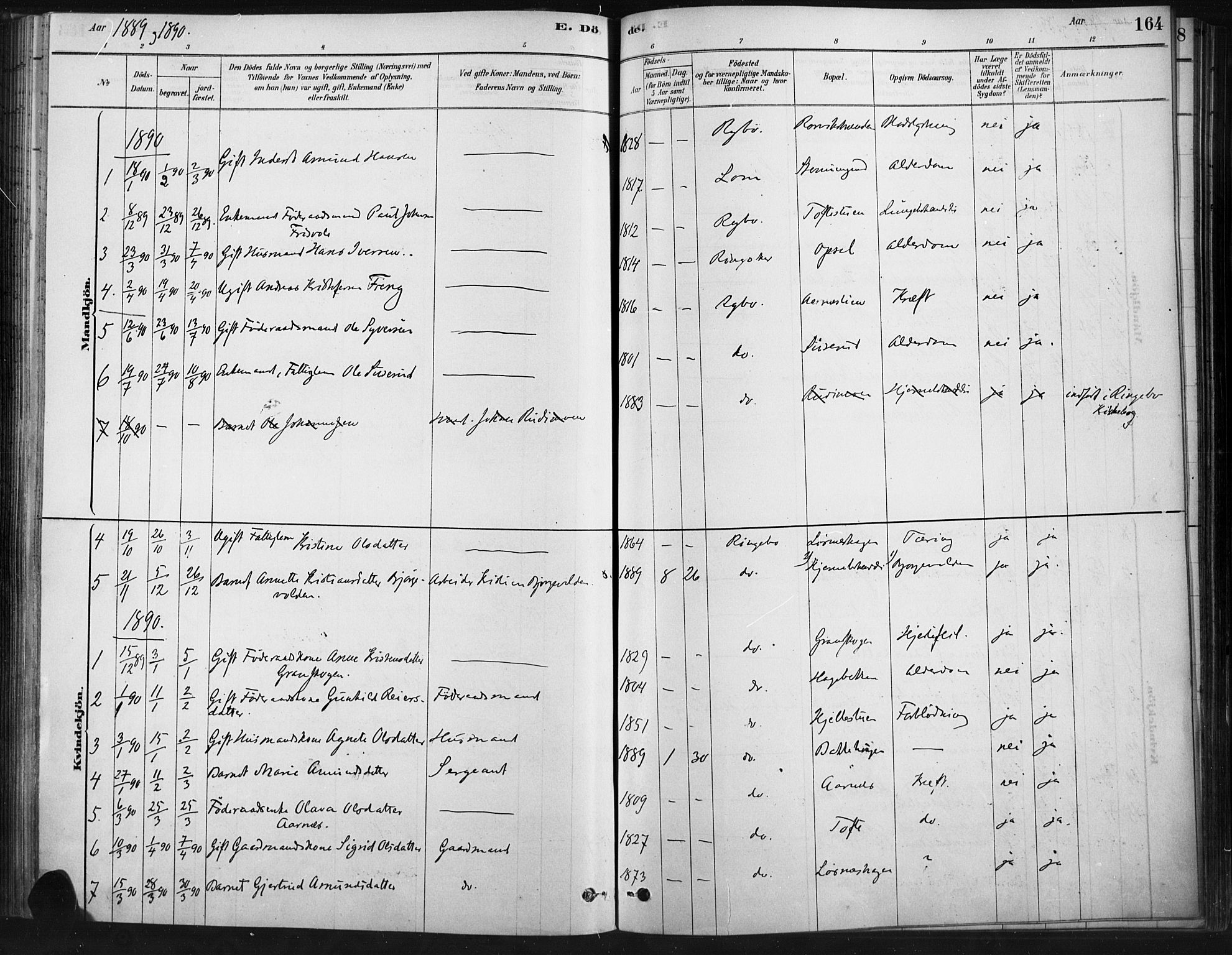 Ringebu prestekontor, SAH/PREST-082/H/Ha/Haa/L0009: Parish register (official) no. 9, 1878-1898, p. 164