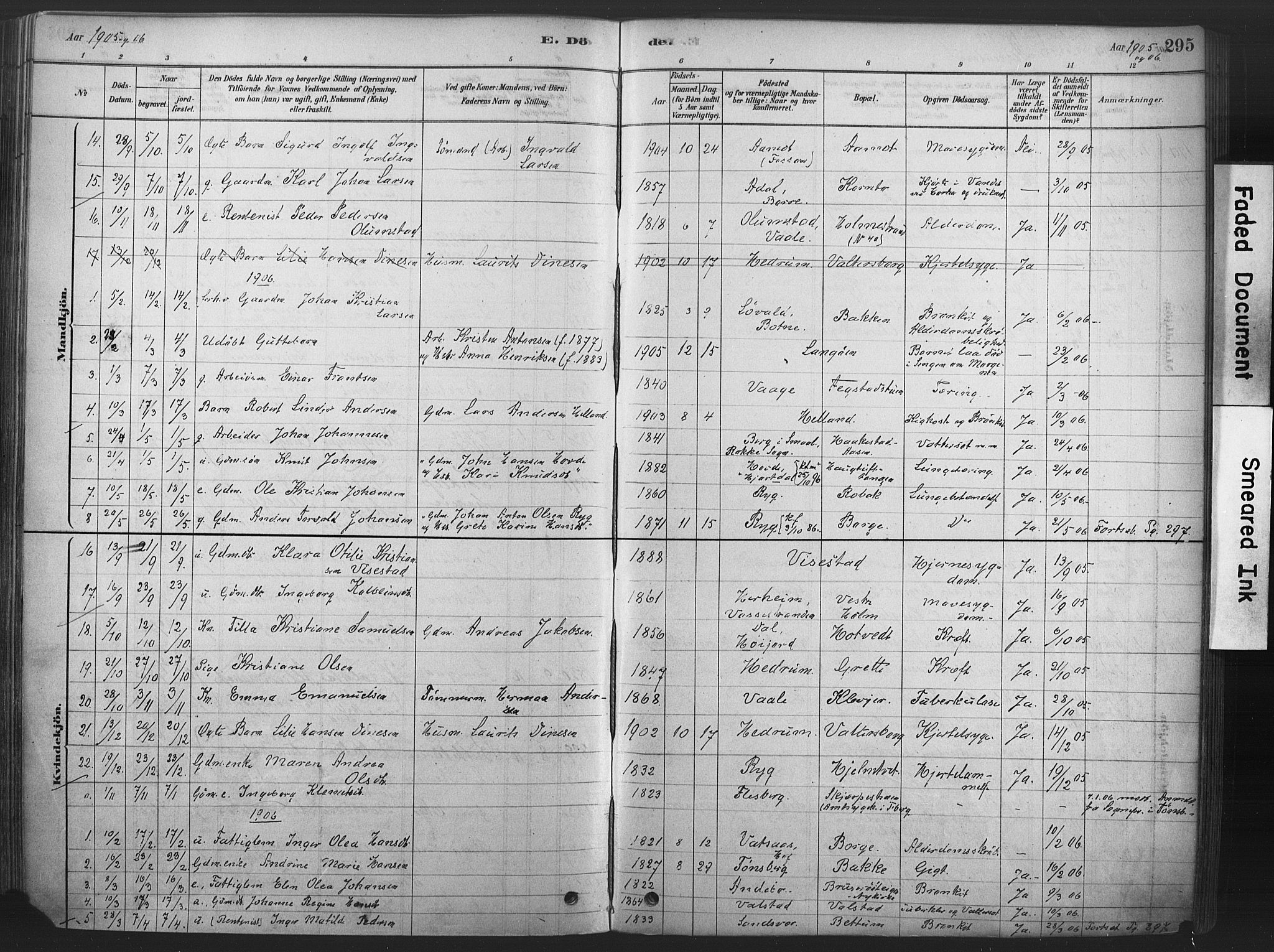 Våle kirkebøker, AV/SAKO-A-334/F/Fa/L0011: Parish register (official) no. I 11, 1878-1906, p. 295