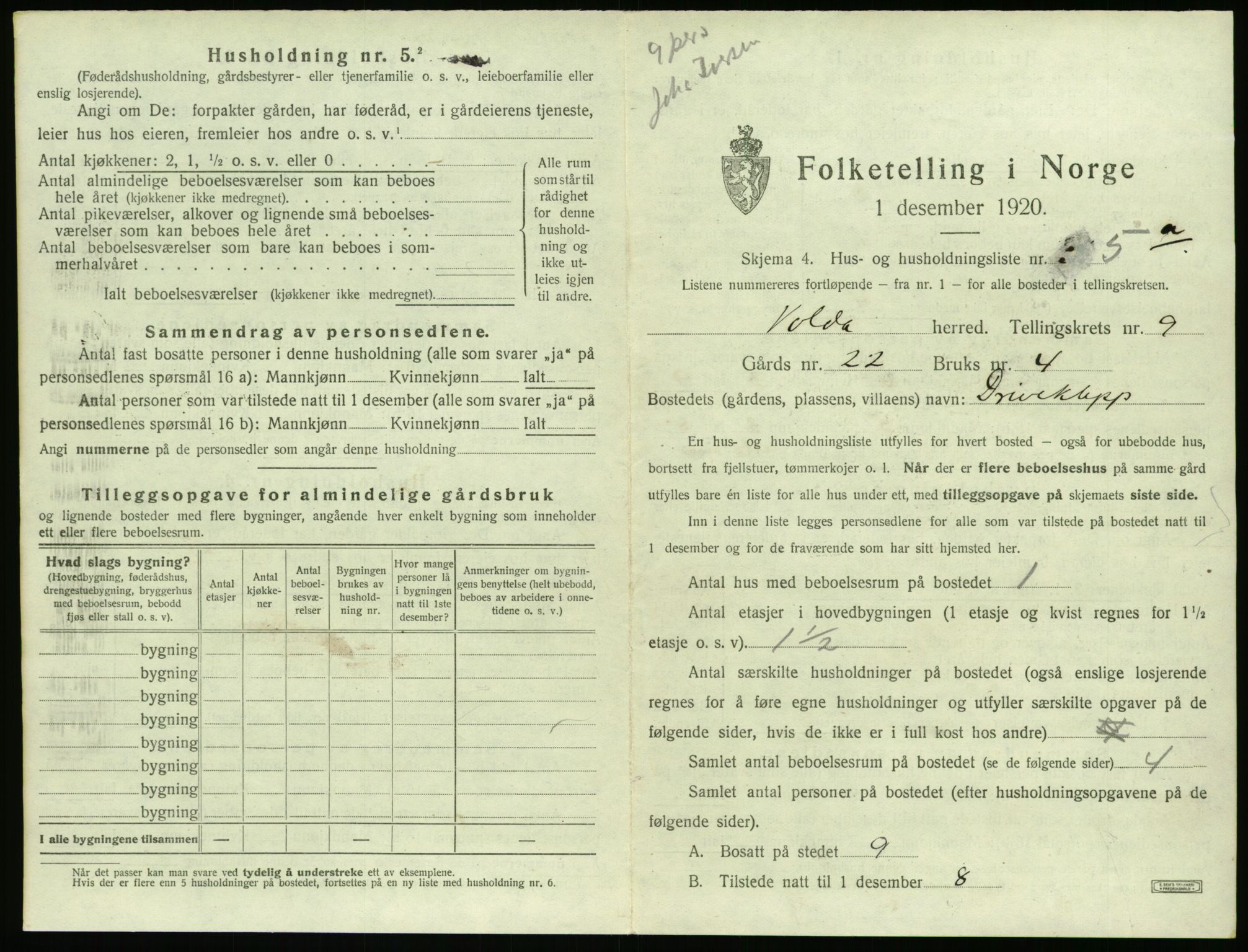 SAT, 1920 census for Volda, 1920, p. 776