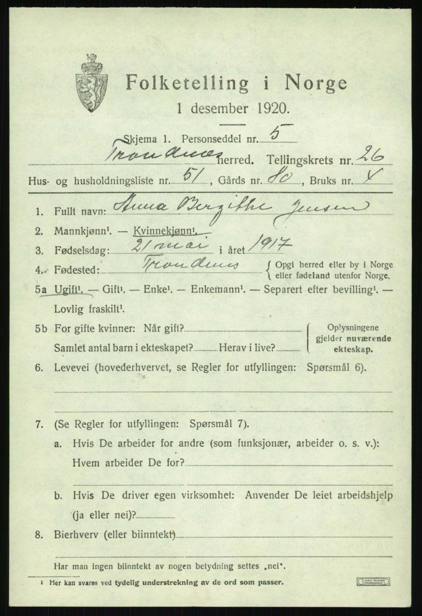 SATØ, 1920 census for Trondenes, 1920, p. 19428