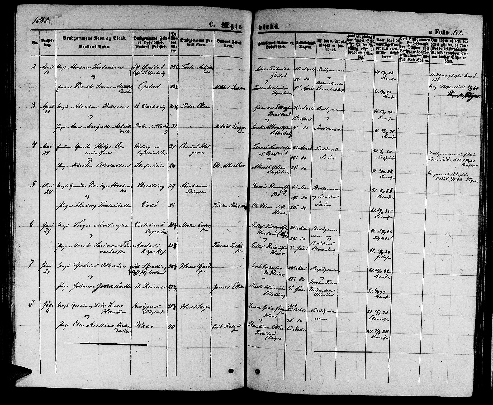 Hå sokneprestkontor, SAST/A-101801/001/30BB/L0002: Parish register (copy) no. B 2, 1854-1883, p. 262