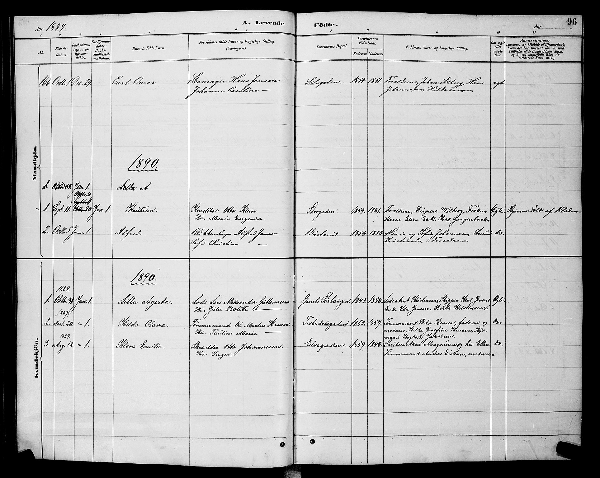 Halden prestekontor Kirkebøker, SAO/A-10909/G/Ga/L0008: Parish register (copy) no. 8, 1885-1899, p. 96