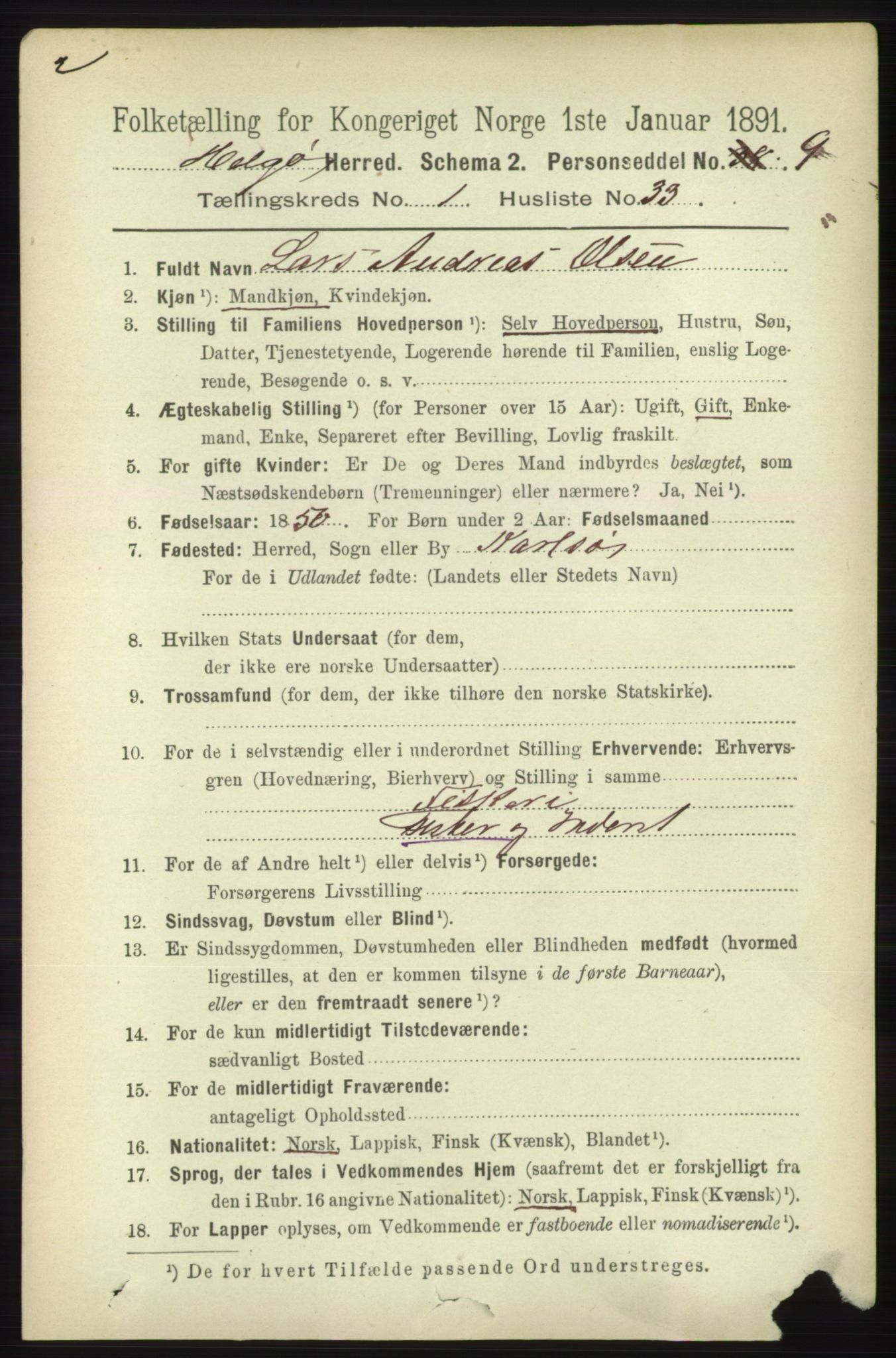 RA, 1891 census for 1935 Helgøy, 1891, p. 280