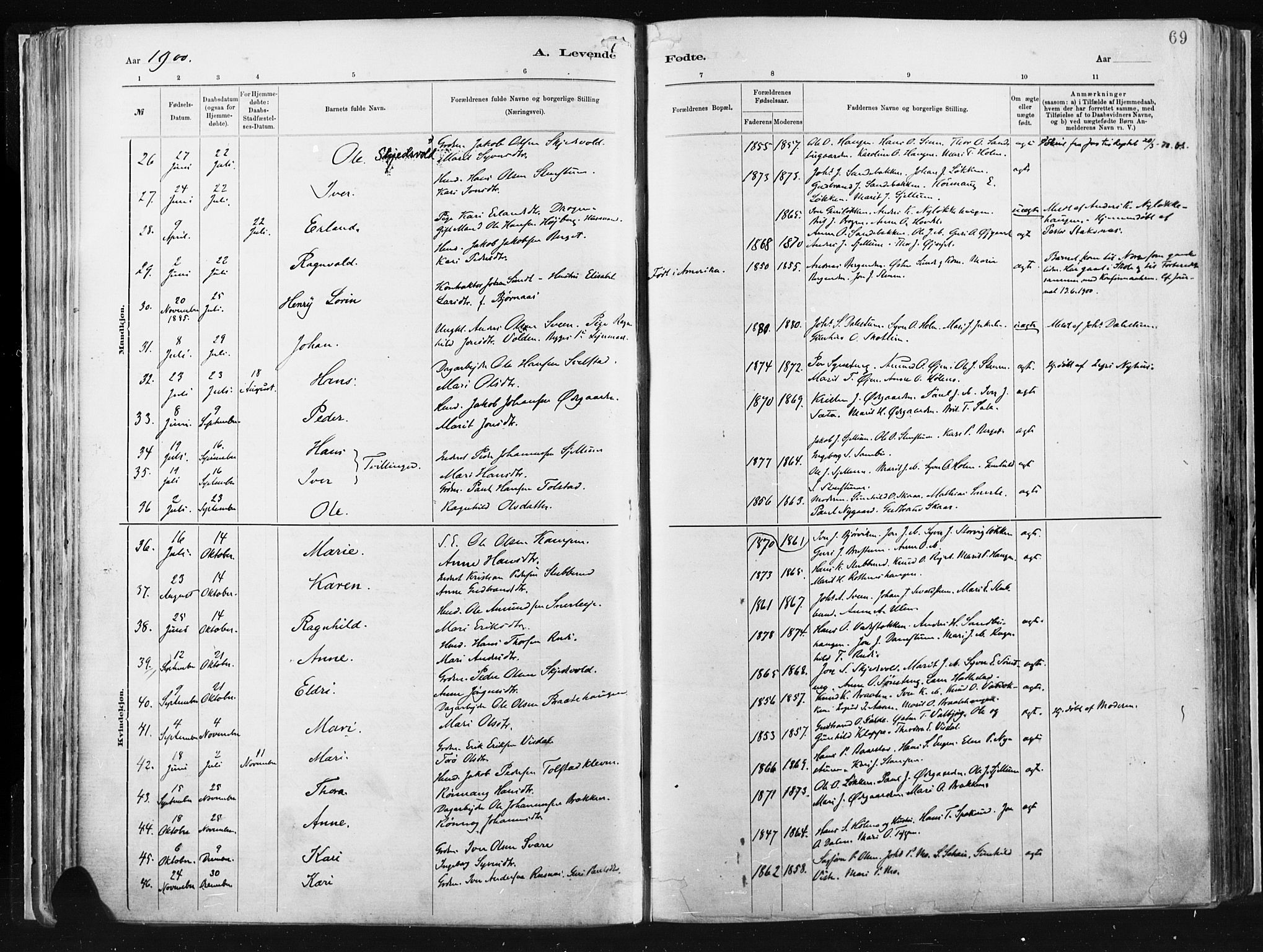 Vågå prestekontor, SAH/PREST-076/H/Ha/Haa/L0009: Parish register (official) no. 9, 1886-1904, p. 69