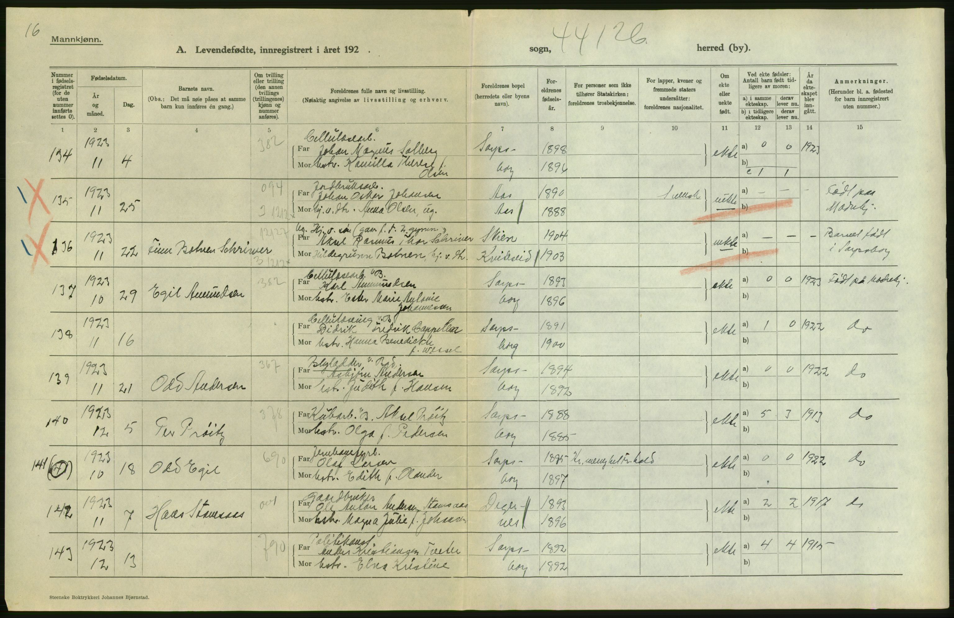 Statistisk sentralbyrå, Sosiodemografiske emner, Befolkning, AV/RA-S-2228/D/Df/Dfc/Dfcc/L0001: Østfold fylke: Levendefødte menn og kvinner. Bygder og byer., 1923, p. 6