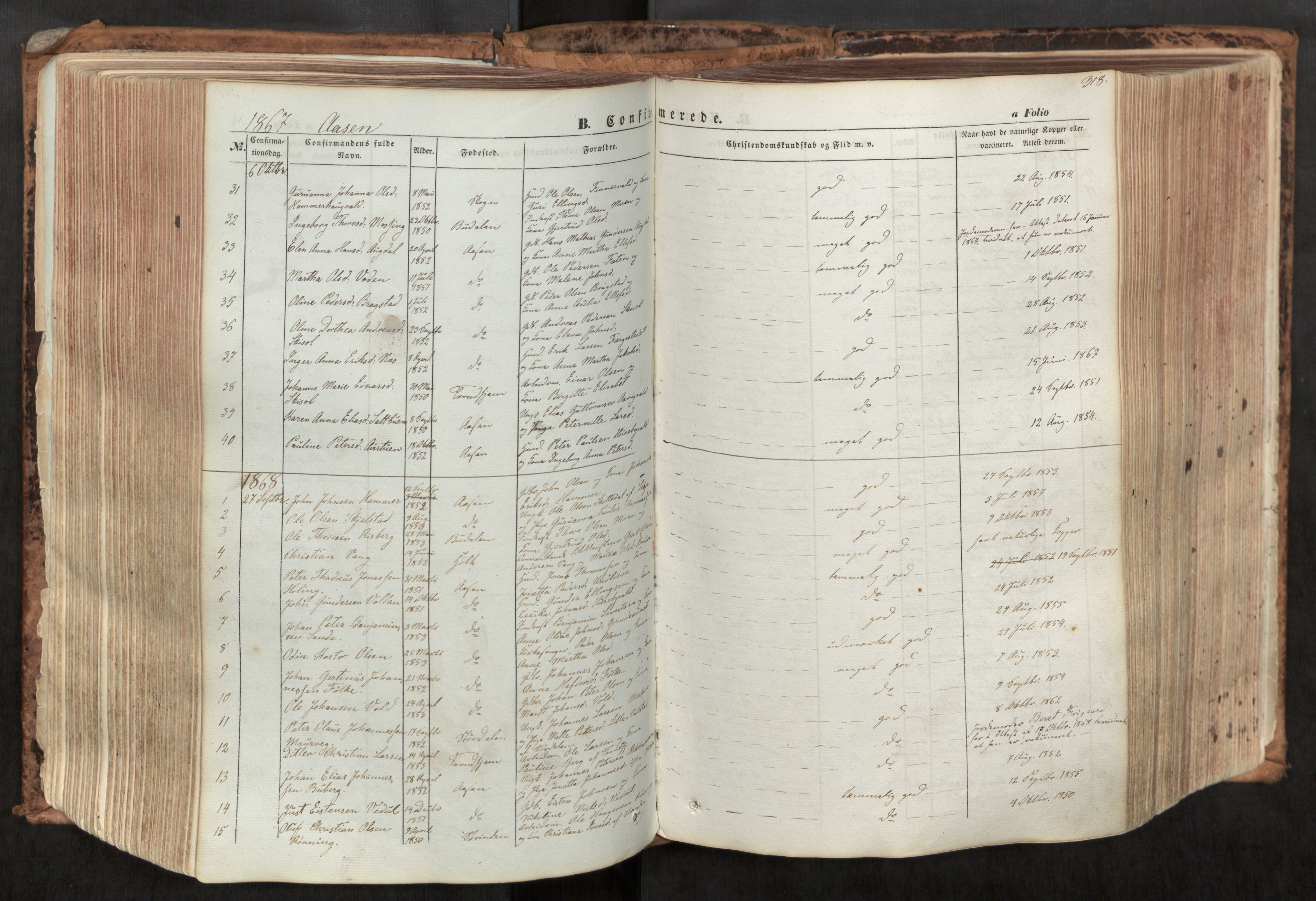Ministerialprotokoller, klokkerbøker og fødselsregistre - Nord-Trøndelag, SAT/A-1458/713/L0116: Parish register (official) no. 713A07, 1850-1877, p. 318