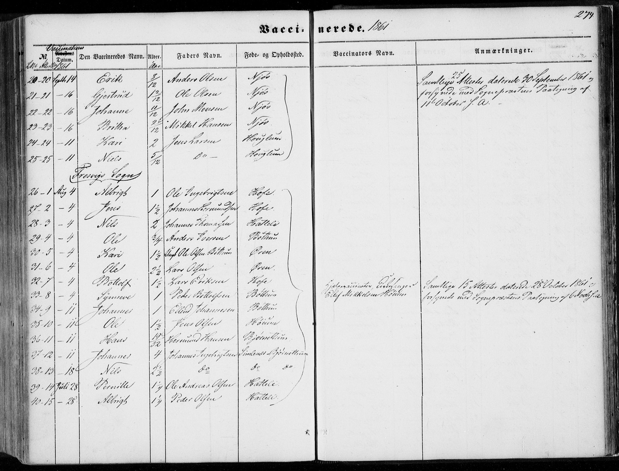 Leikanger sokneprestembete, AV/SAB-A-81001/H/Haa/Haaa/L0008: Parish register (official) no. A 8, 1852-1868, p. 274