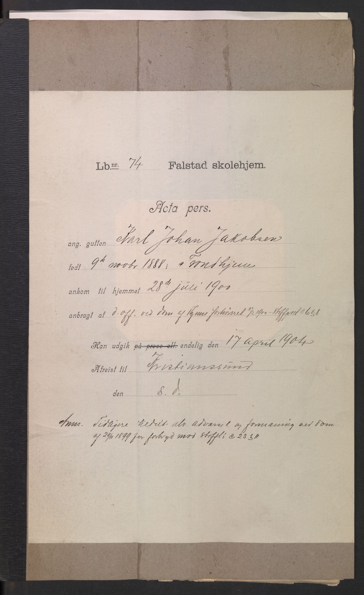 Falstad skolehjem, AV/RA-S-1676/E/Eb/L0003: Elevmapper løpenr. 62-80, 1899-1907, p. 291