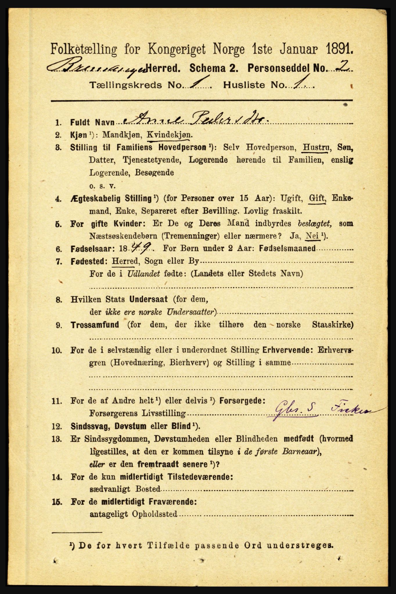 RA, 1891 census for 1438 Bremanger, 1891, p. 100