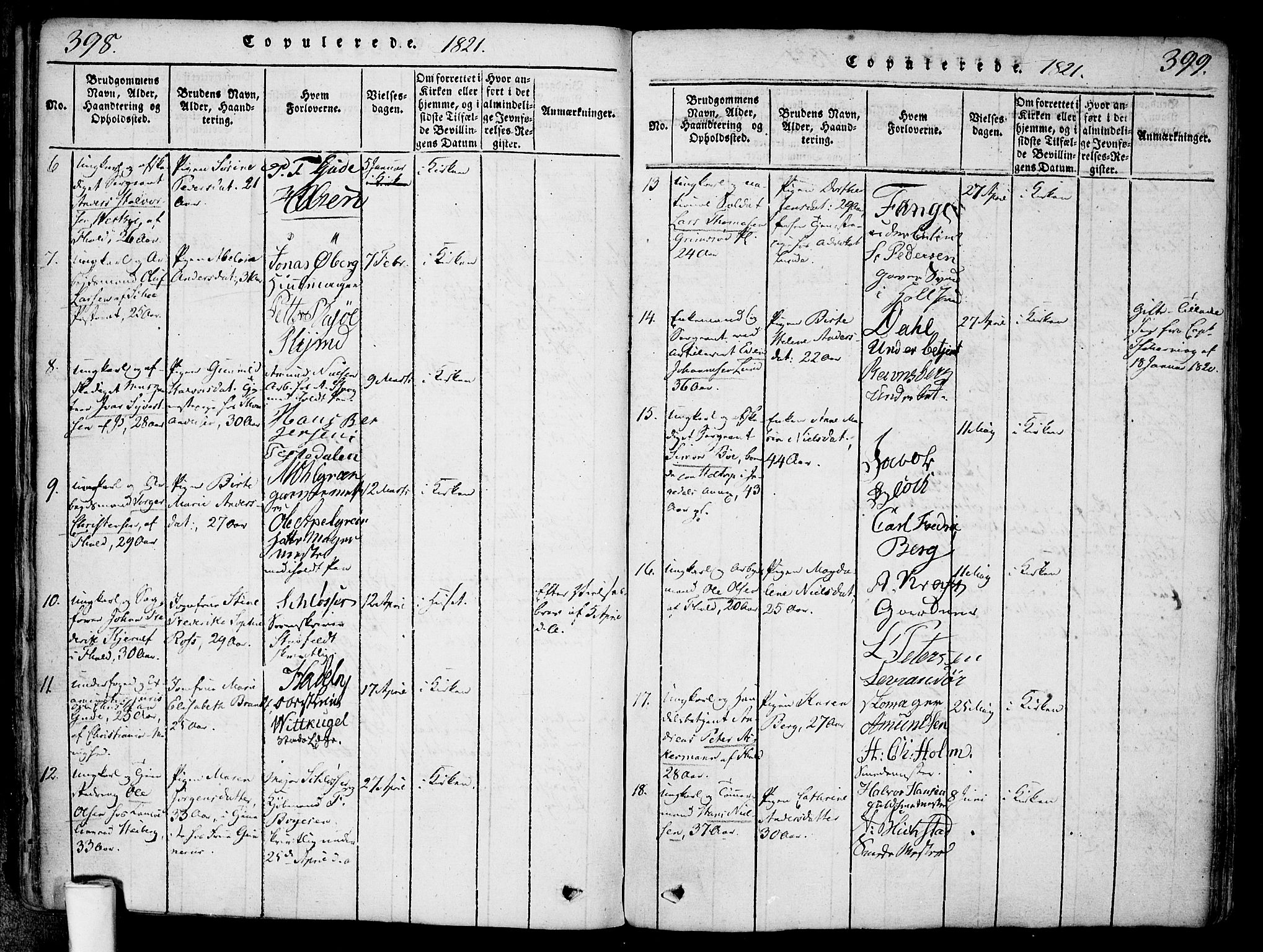 Halden prestekontor Kirkebøker, AV/SAO-A-10909/F/Fa/L0003: Parish register (official) no. I 3, 1815-1834, p. 398-399