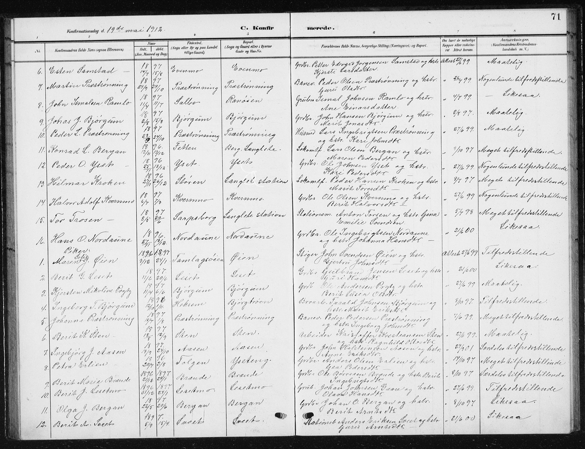 Ministerialprotokoller, klokkerbøker og fødselsregistre - Sør-Trøndelag, SAT/A-1456/685/L0979: Parish register (copy) no. 685C04, 1908-1933, p. 71