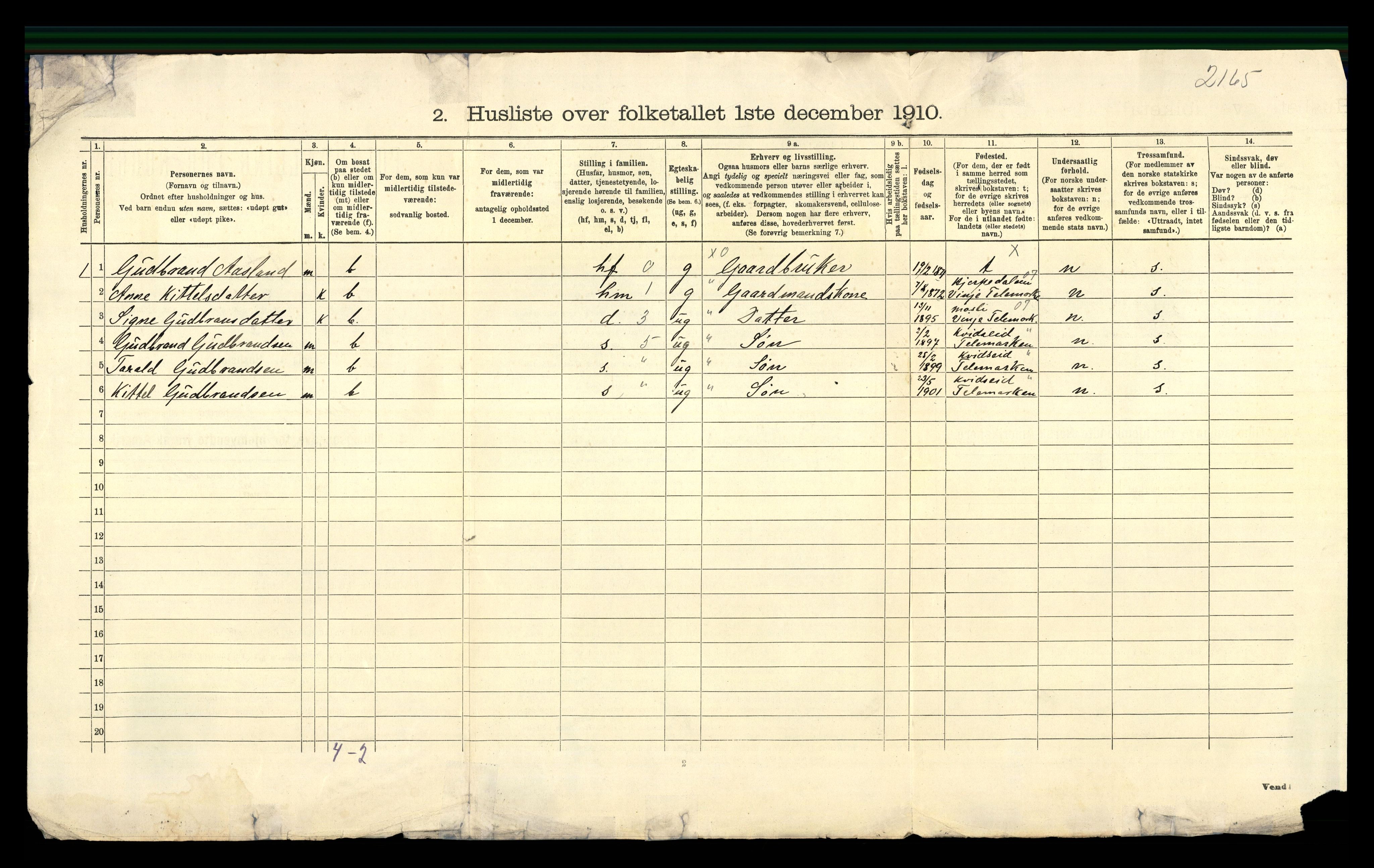 RA, 1910 census for Flesberg, 1910, p. 46