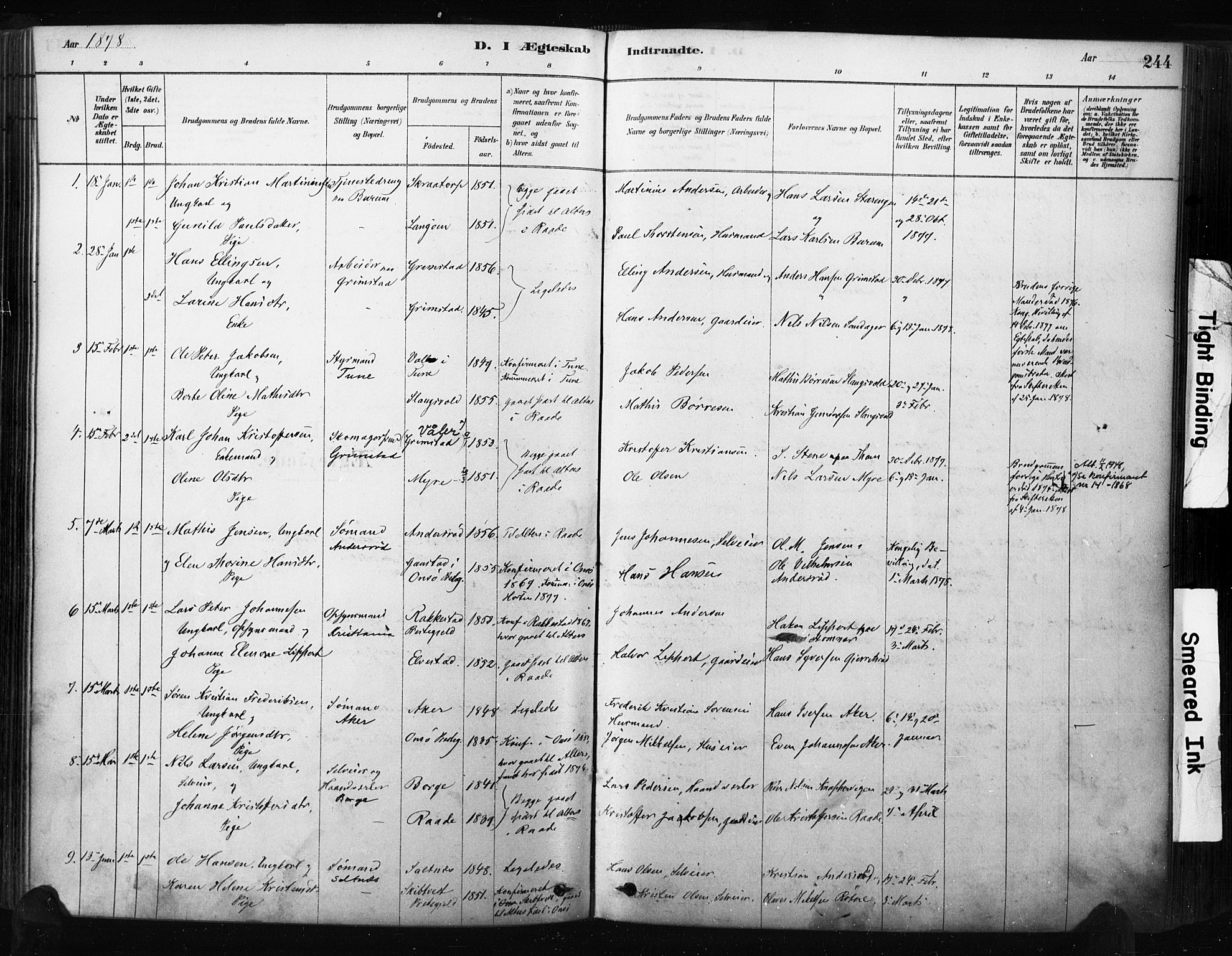 Råde prestekontor kirkebøker, AV/SAO-A-2009/F/Fa/L0007: Parish register (official) no. 7, 1878-1902, p. 244