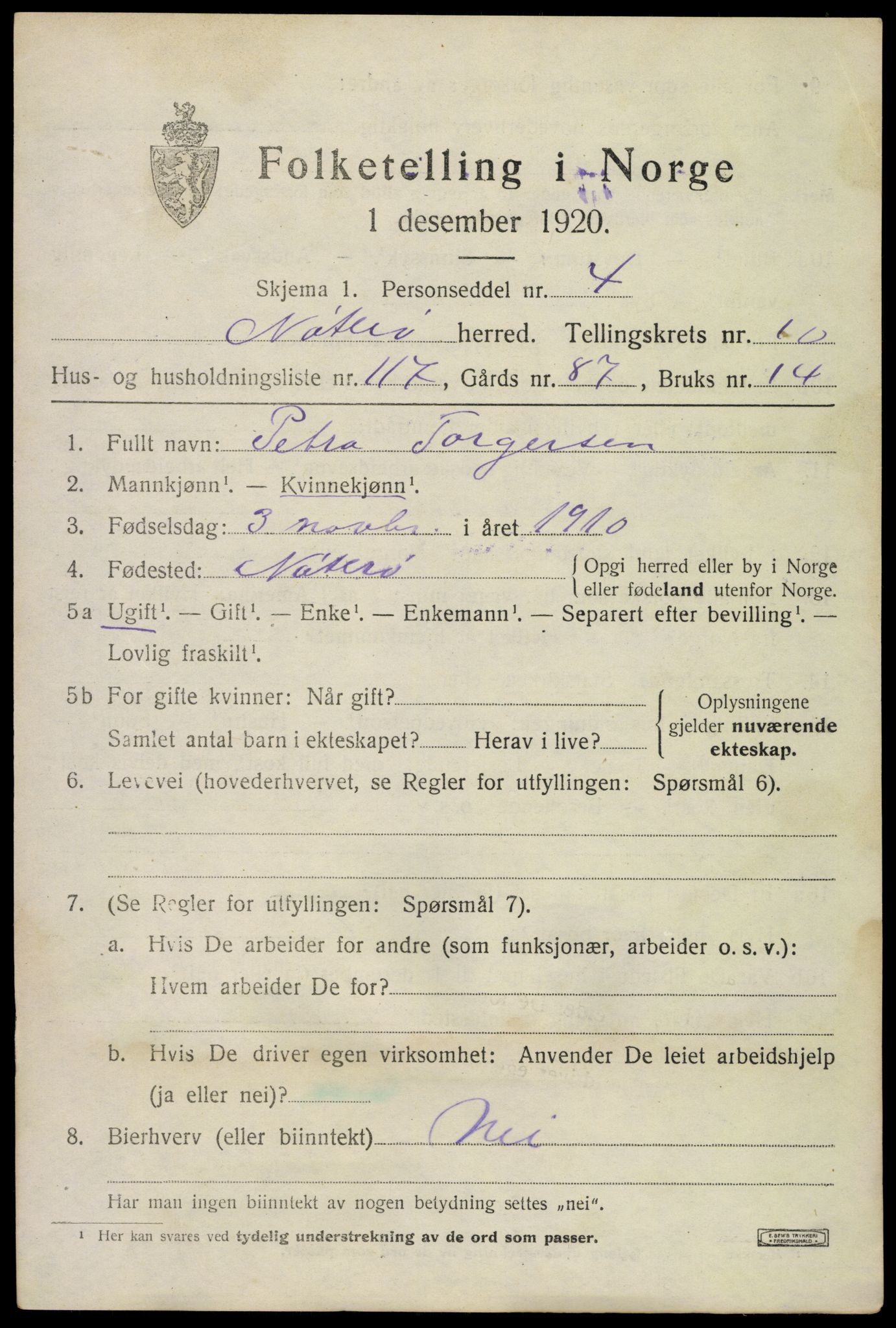 SAKO, 1920 census for Nøtterøy, 1920, p. 13563