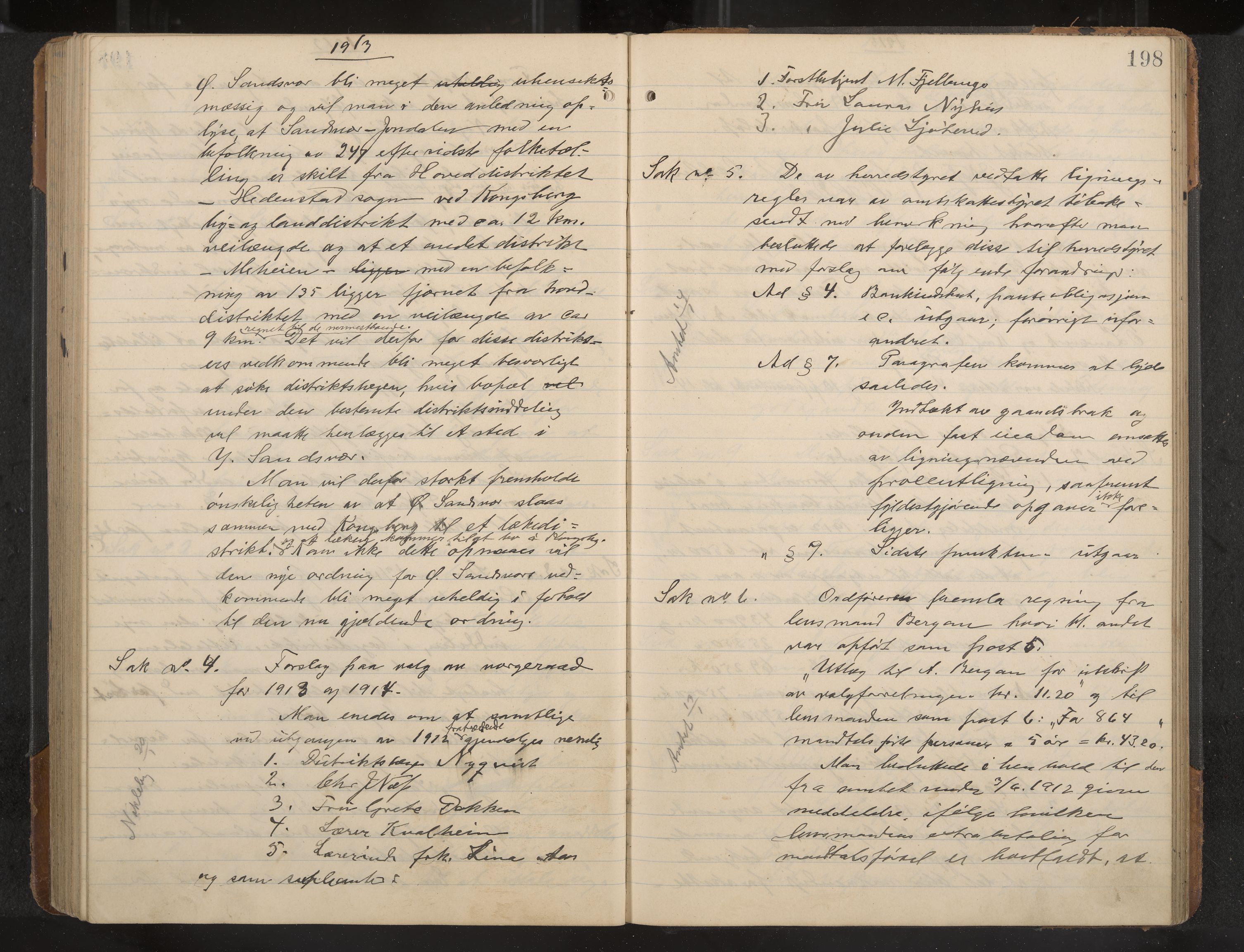 Øvre Sandsvær formannskap og sentraladministrasjon, IKAK/0630021/A/L0001: Møtebok med register, 1908-1913, p. 198