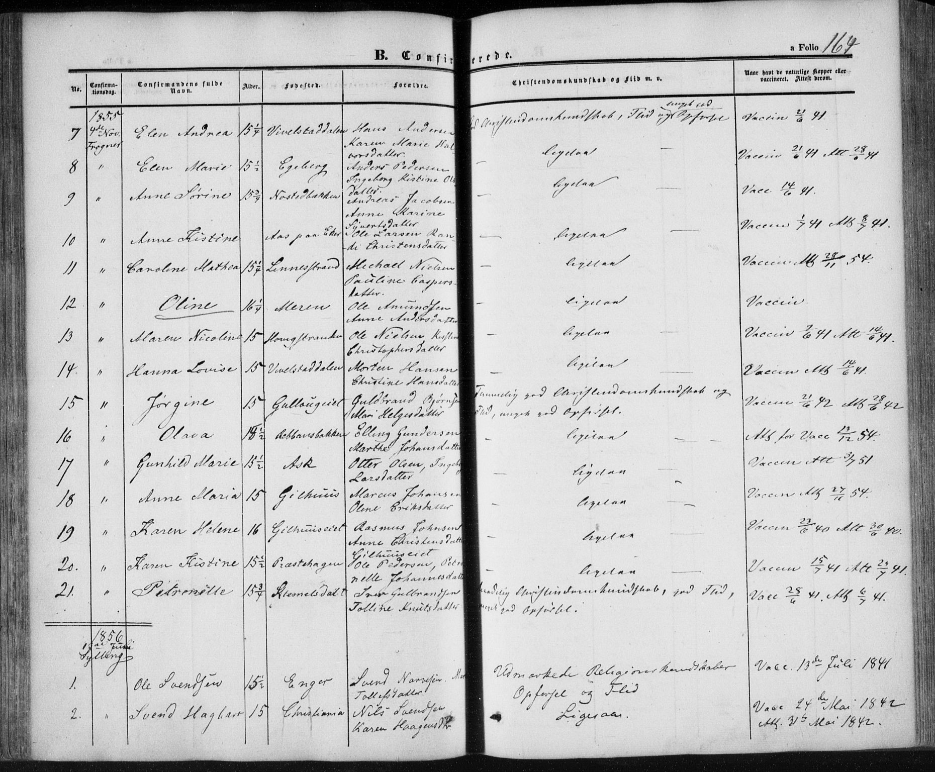 Lier kirkebøker, AV/SAKO-A-230/F/Fa/L0012: Parish register (official) no. I 12, 1854-1864, p. 164