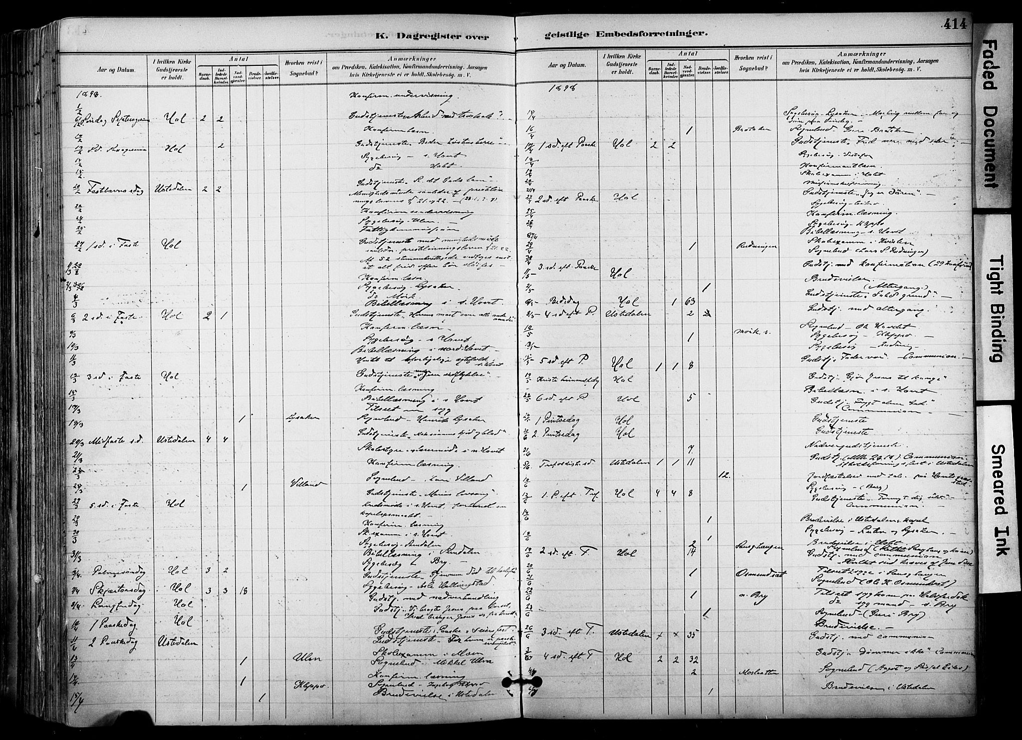 Hol kirkebøker, AV/SAKO-A-227/F/Fa/L0003: Parish register (official) no. I 3, 1887-1918, p. 414