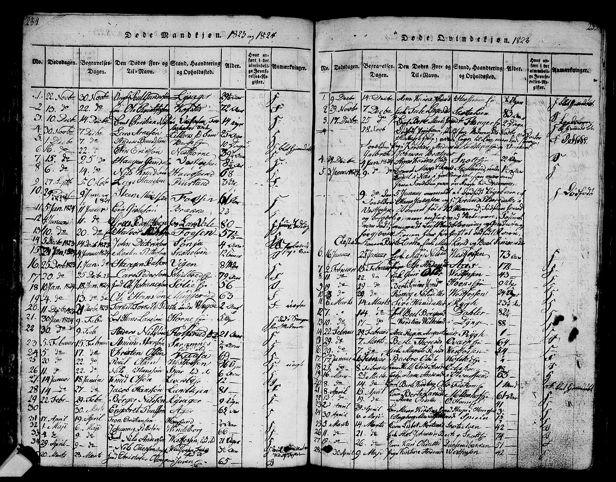 Eiker kirkebøker, AV/SAKO-A-4/G/Ga/L0001: Parish register (copy) no. I 1, 1814-1832, p. 234-235