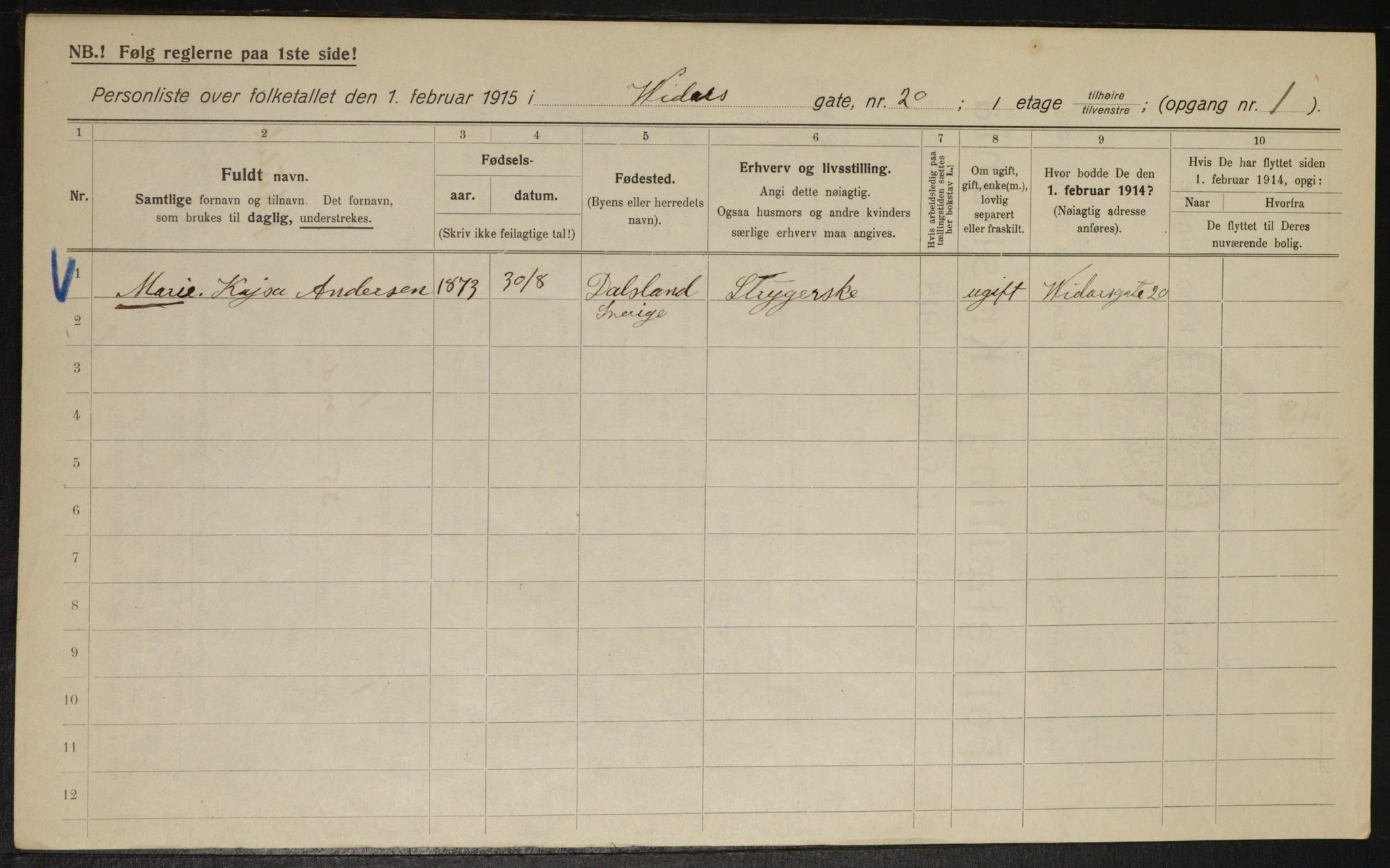 OBA, Municipal Census 1915 for Kristiania, 1915, p. 124272