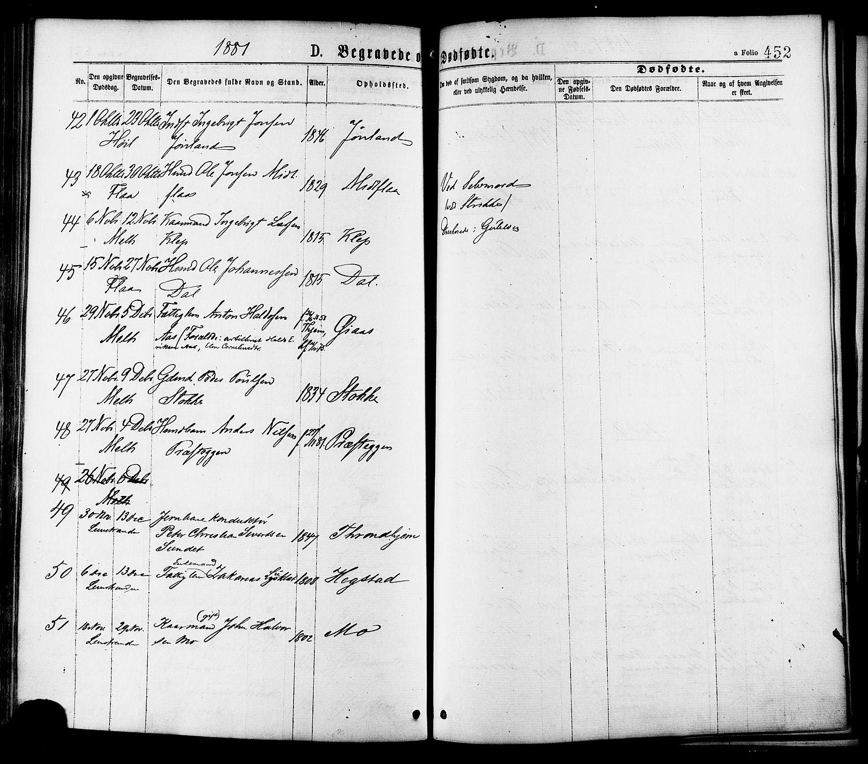 Ministerialprotokoller, klokkerbøker og fødselsregistre - Sør-Trøndelag, SAT/A-1456/691/L1079: Parish register (official) no. 691A11, 1873-1886, p. 452