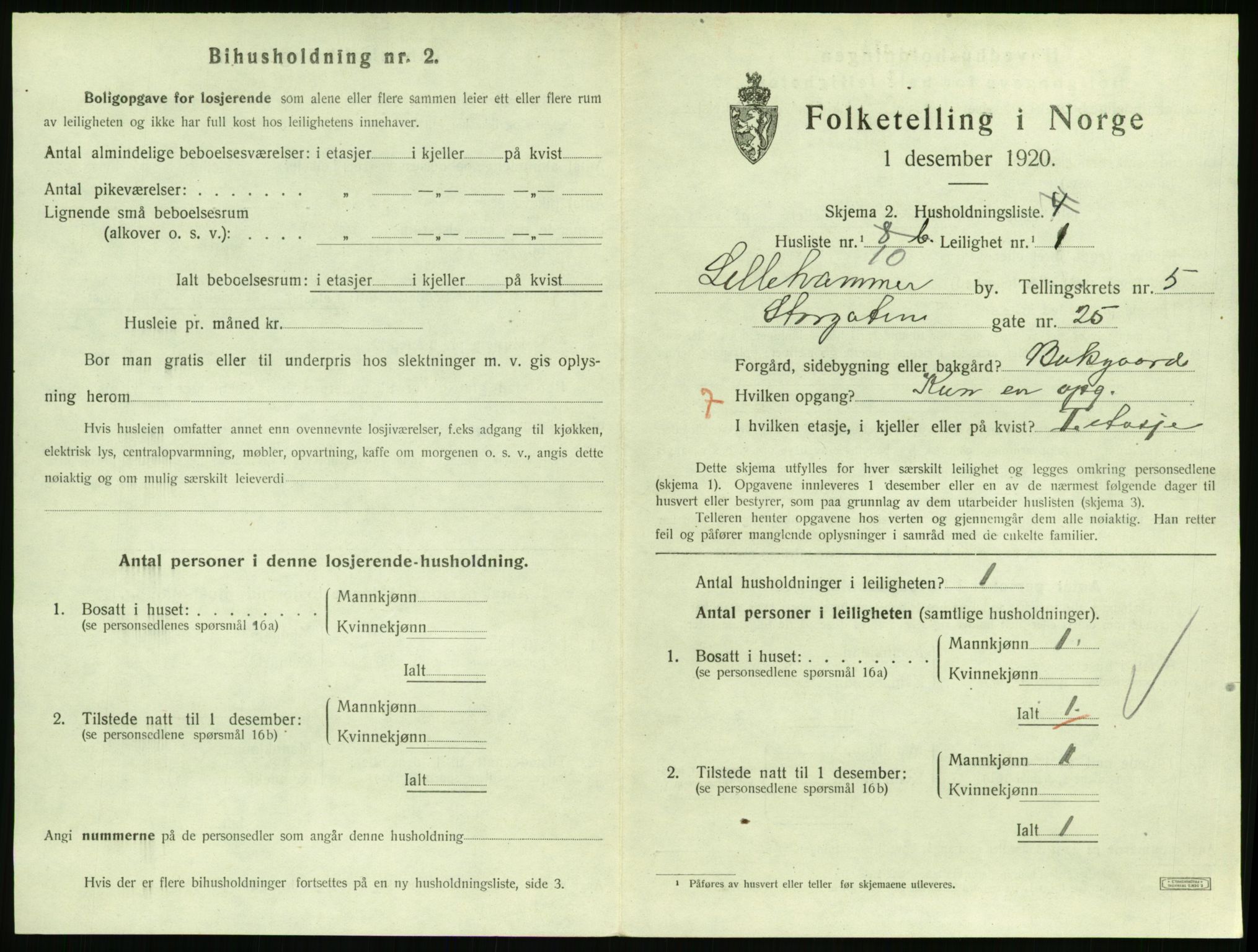 SAH, 1920 census for Lillehammer, 1920, p. 2236