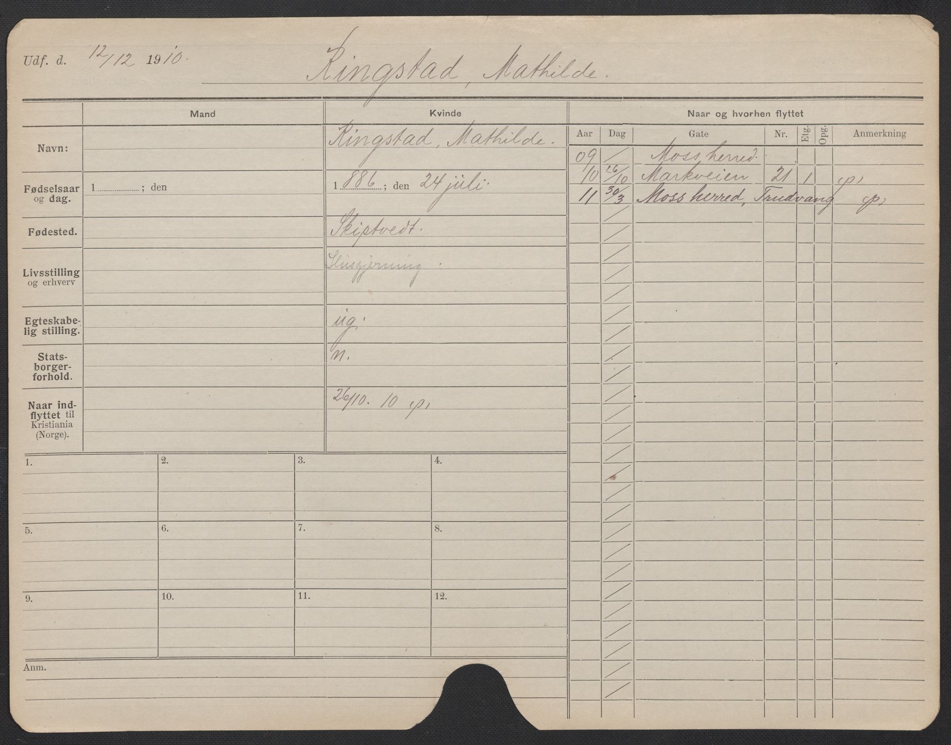 Oslo folkeregister, Registerkort, AV/SAO-A-11715/F/Fa/Fac/L0023: Kvinner, 1906-1914, p. 176a