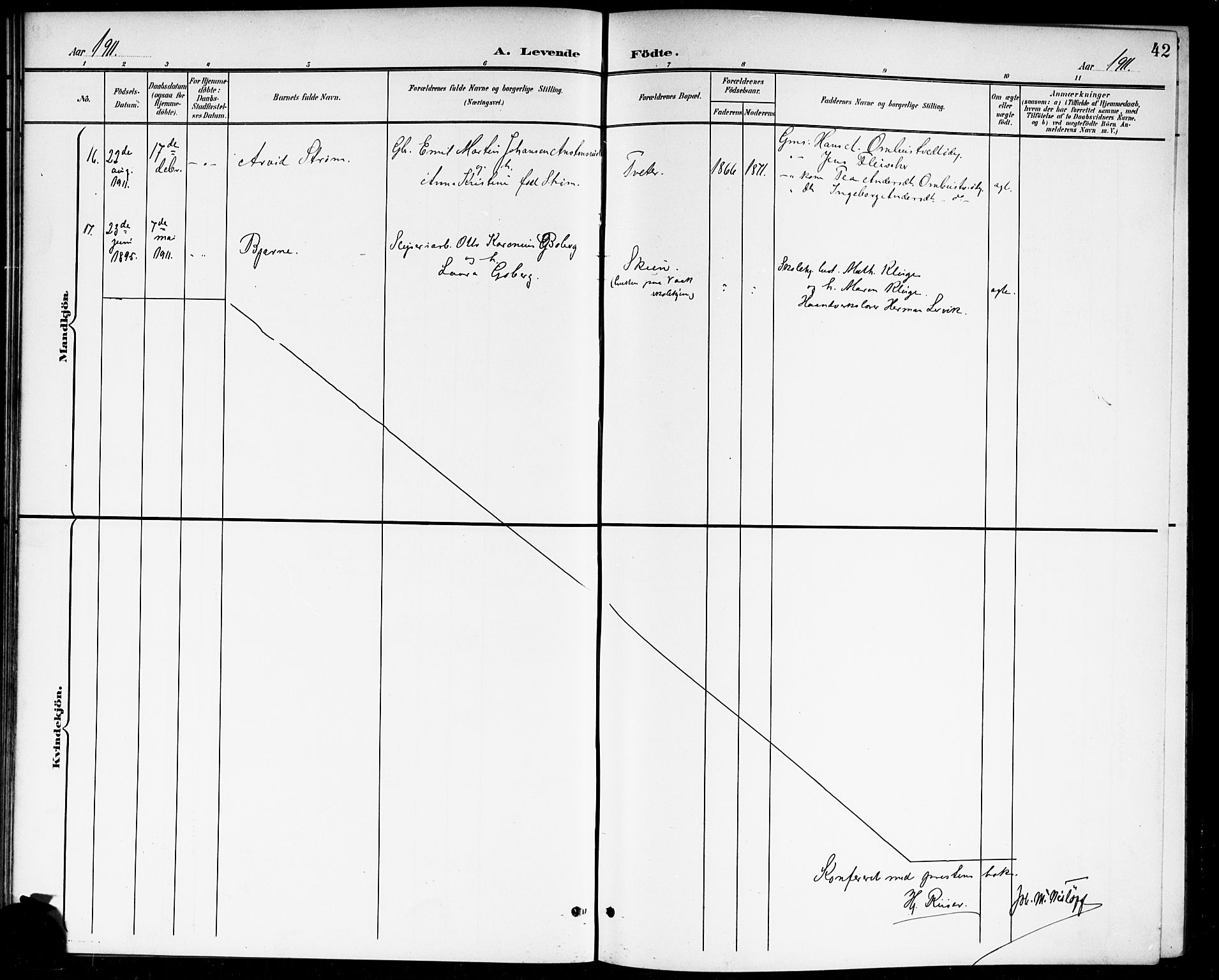 Våler prestekontor Kirkebøker, AV/SAO-A-11083/G/Ga/L0004: Parish register (copy) no. I 4, 1901-1914, p. 42