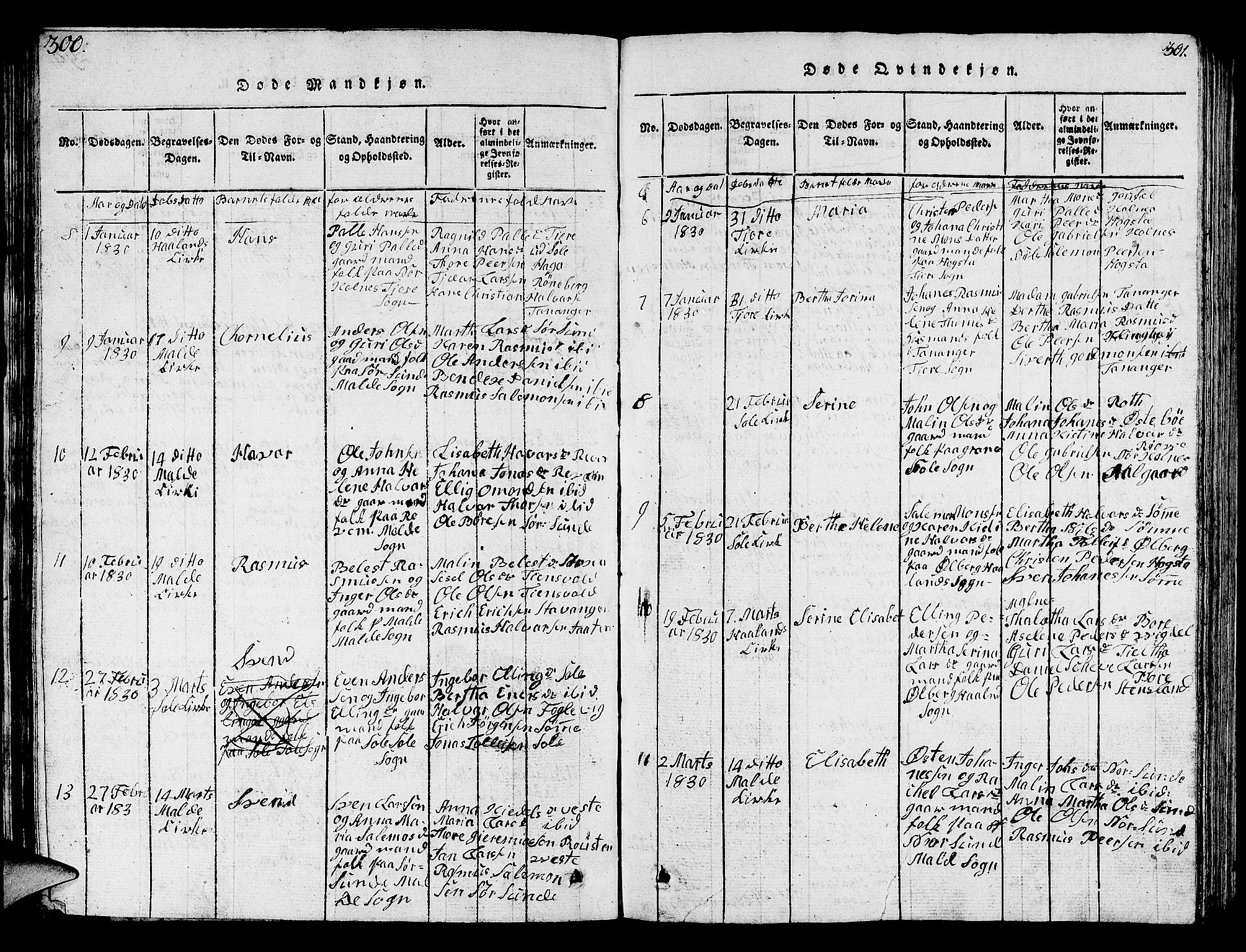 Håland sokneprestkontor, AV/SAST-A-101802/001/30BB/L0001: Parish register (copy) no. B 1, 1815-1845, p. 300-301