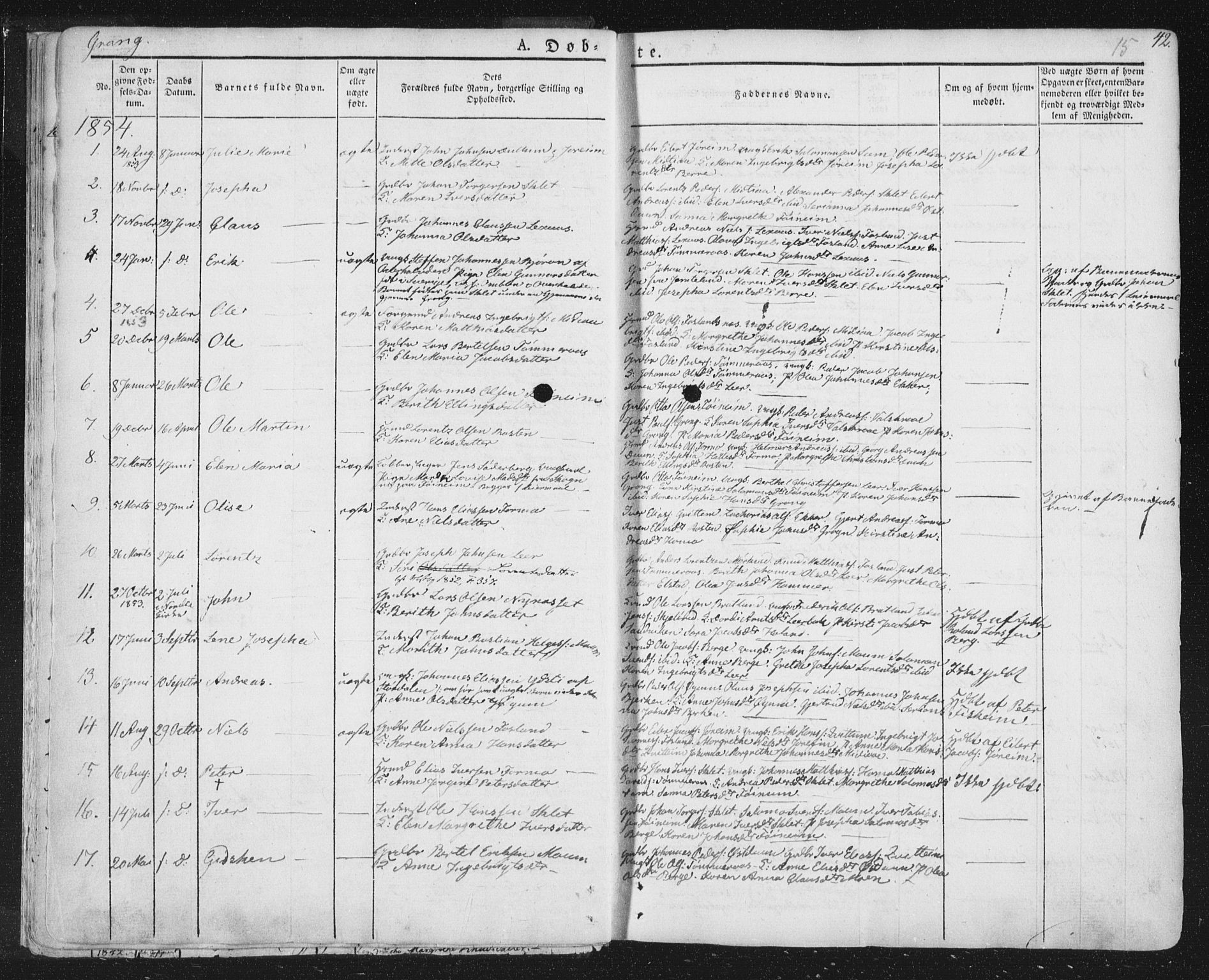 Ministerialprotokoller, klokkerbøker og fødselsregistre - Nord-Trøndelag, SAT/A-1458/758/L0513: Parish register (official) no. 758A02 /1, 1839-1868, p. 15