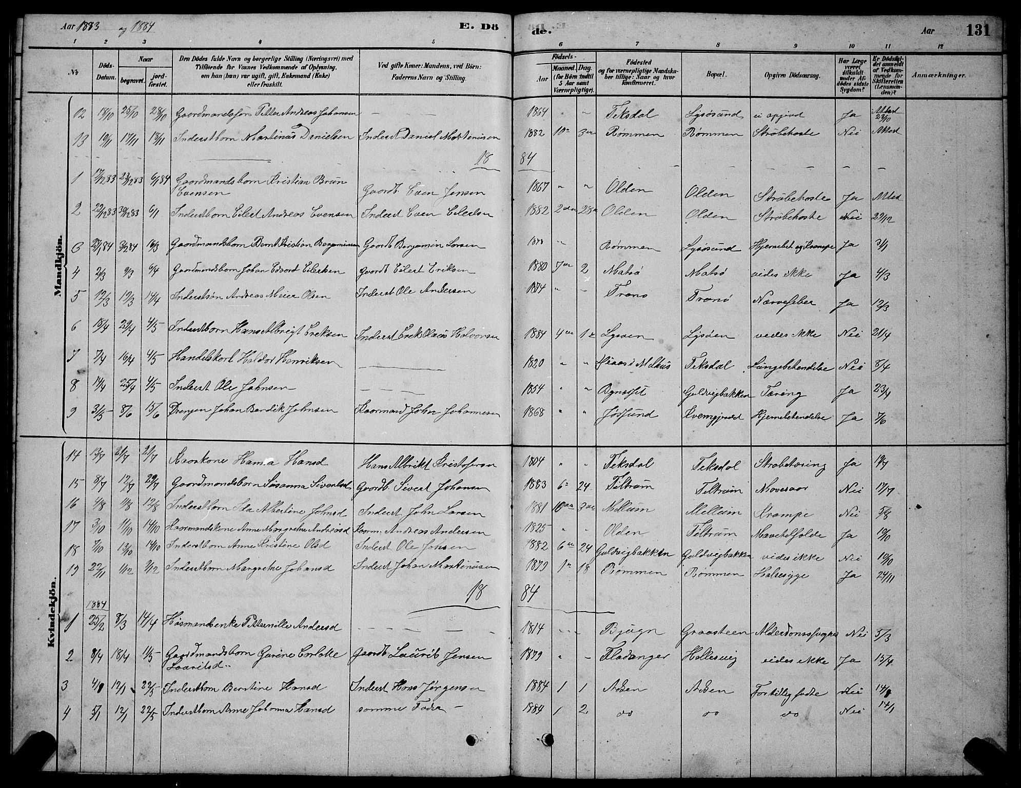 Ministerialprotokoller, klokkerbøker og fødselsregistre - Sør-Trøndelag, SAT/A-1456/654/L0665: Parish register (copy) no. 654C01, 1879-1901, p. 131
