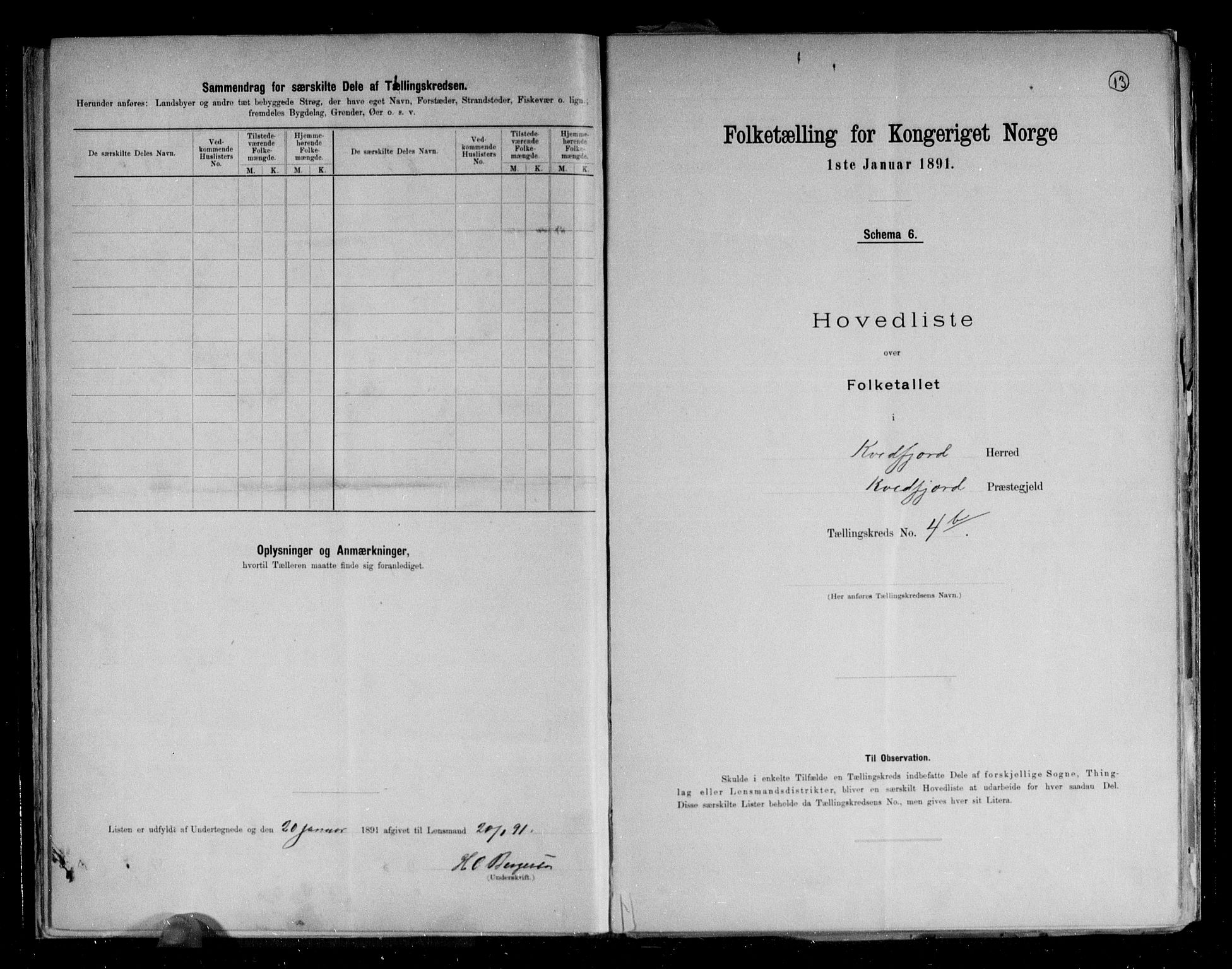 RA, 1891 census for 1911 Kvæfjord, 1891, p. 13