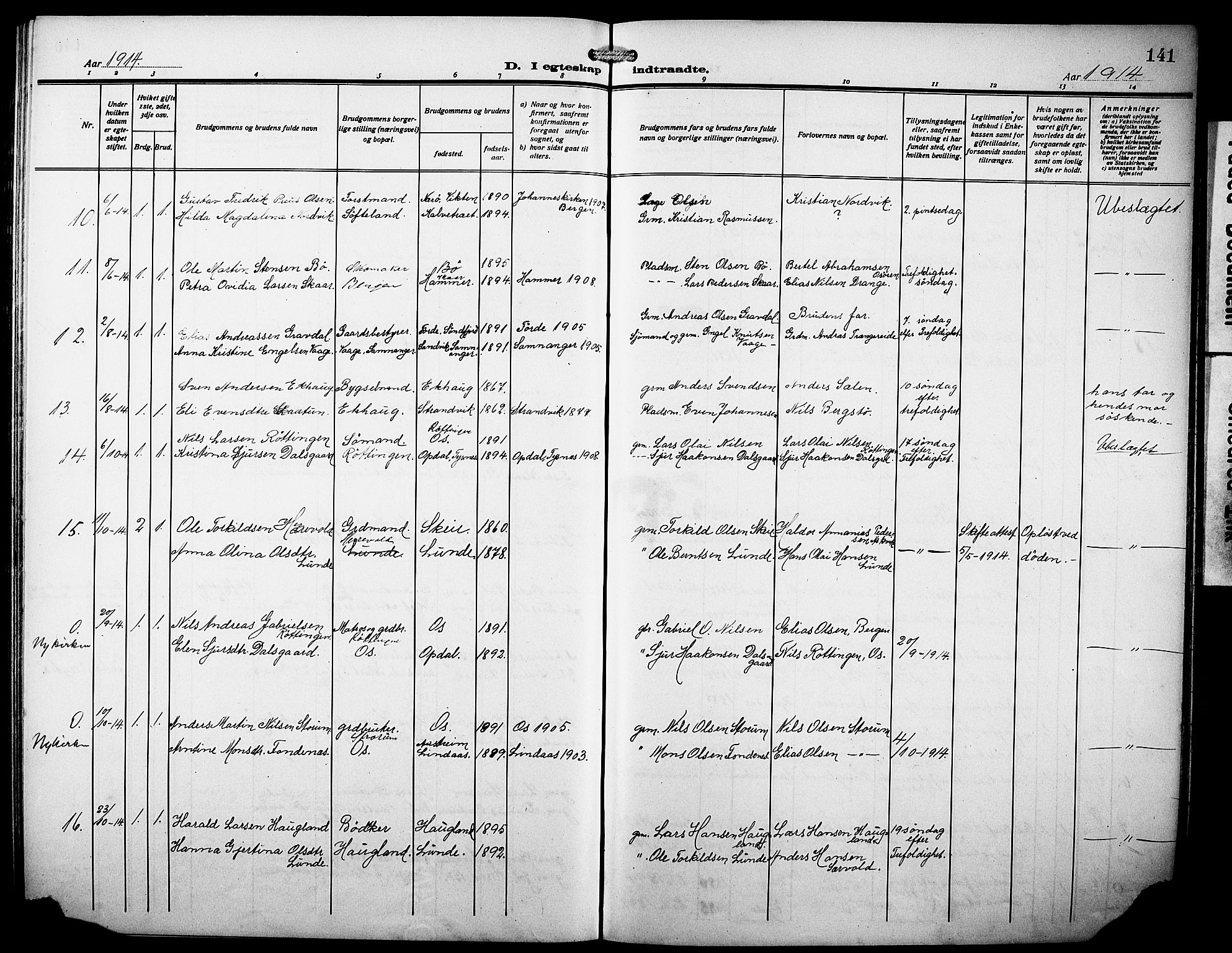 Os sokneprestembete, AV/SAB-A-99929: Parish register (copy) no. A 4, 1914-1923, p. 141