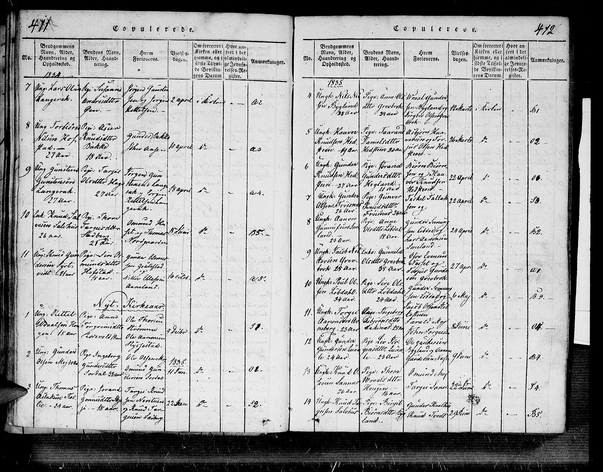 Bygland sokneprestkontor, SAK/1111-0006/F/Fa/Fab/L0003: Parish register (official) no. A 3, 1816-1841, p. 411-412