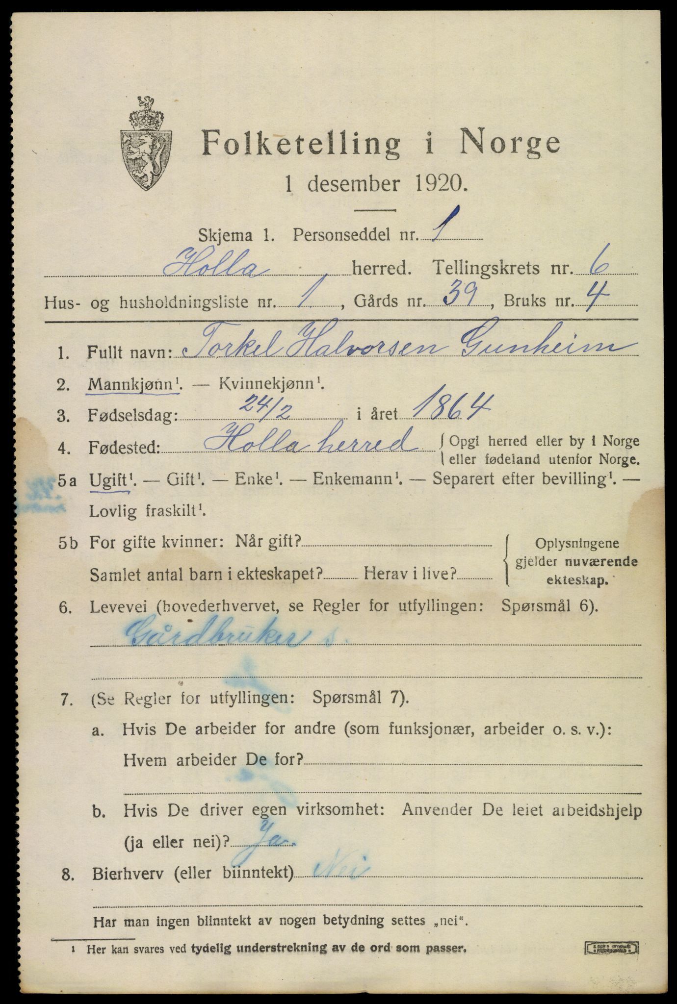 SAKO, 1920 census for Holla, 1920, p. 4467