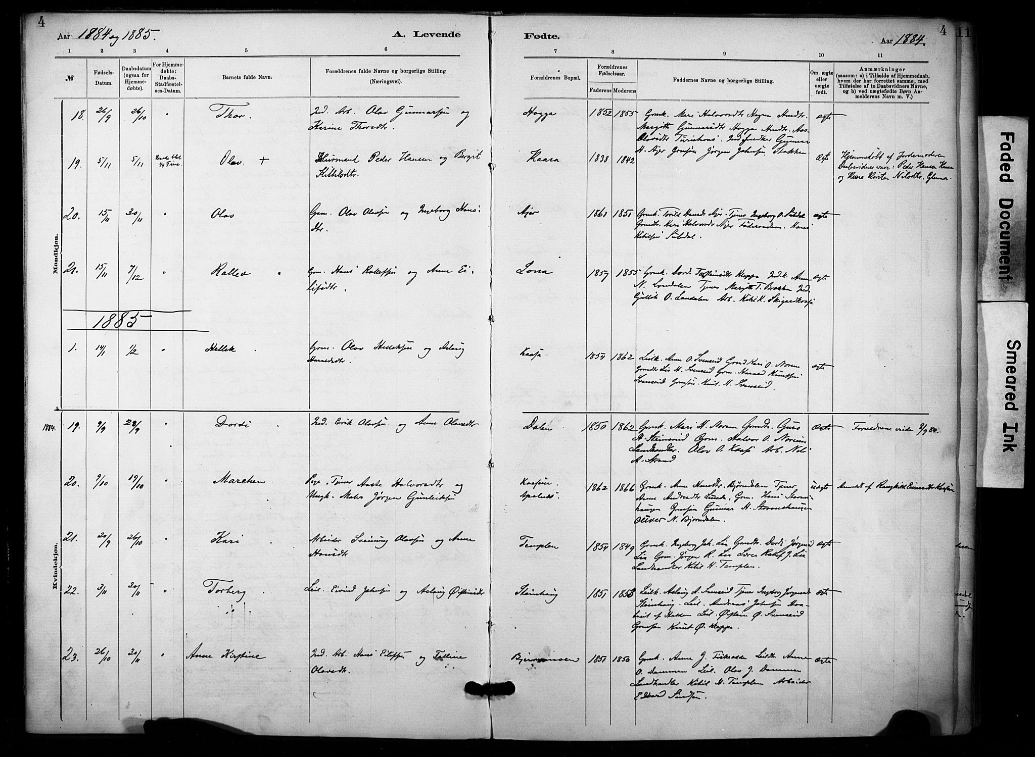 Lunde kirkebøker, SAKO/A-282/F/Fa/L0002: Parish register (official) no. I 2, 1884-1892, p. 4