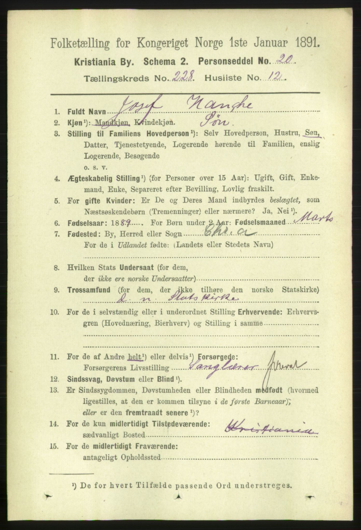 RA, 1891 census for 0301 Kristiania, 1891, p. 139736