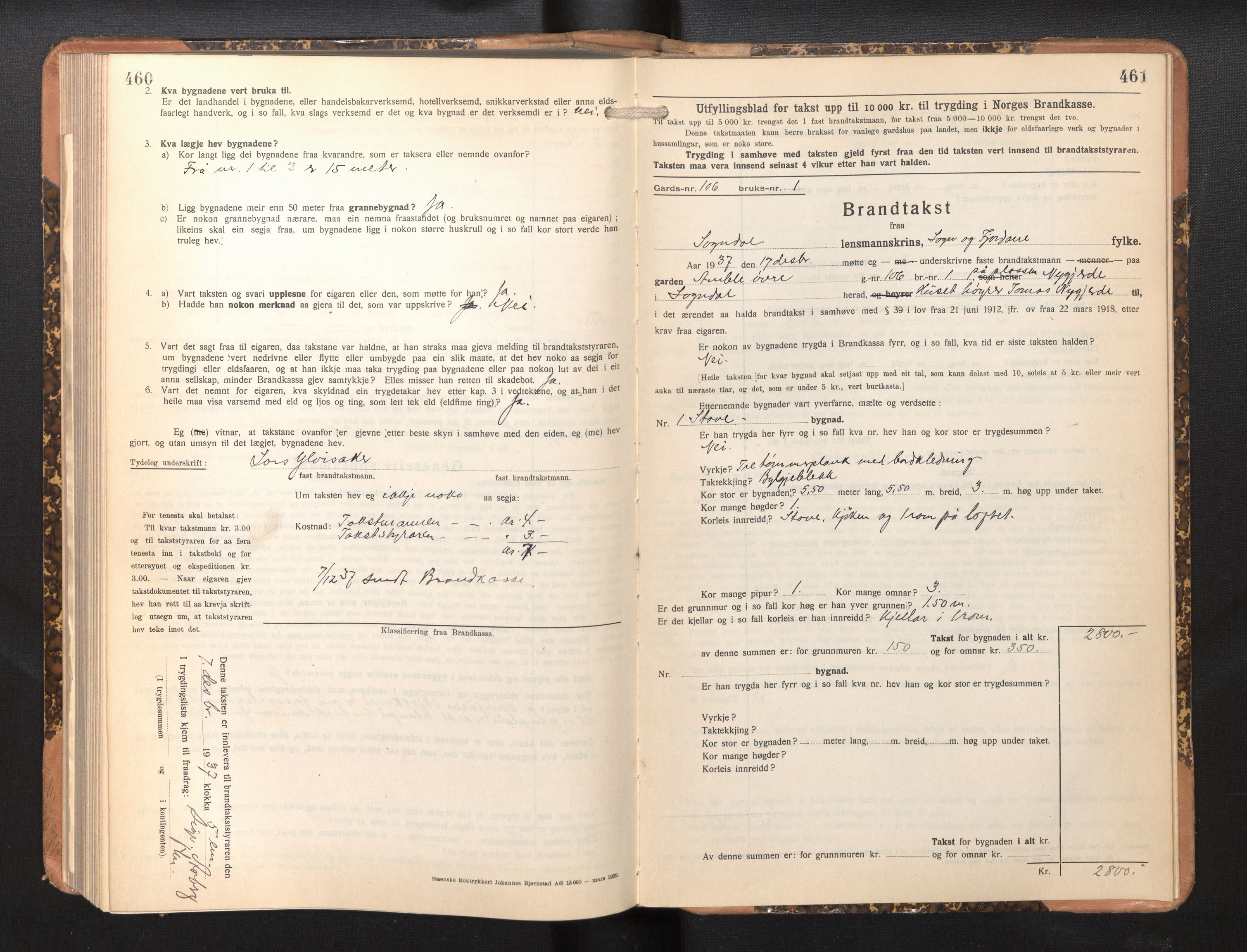 Lensmannen i Sogndal, SAB/A-29901/0012/L0013: Branntakstprotokoll, skjematakst, 1931-1938, p. 460-461