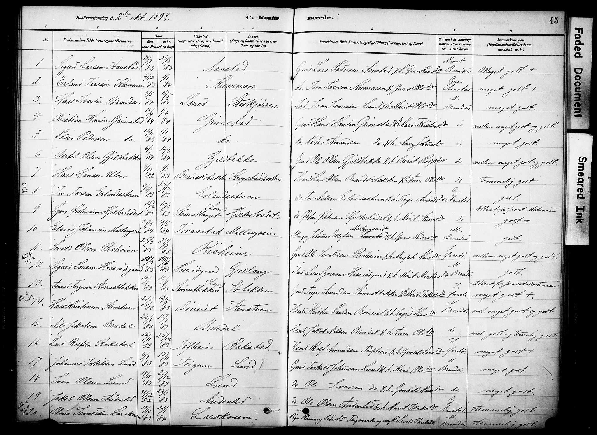 Skjåk prestekontor, SAH/PREST-072/H/Ha/Haa/L0002: Parish register (official) no. 2, 1878-1907, p. 45