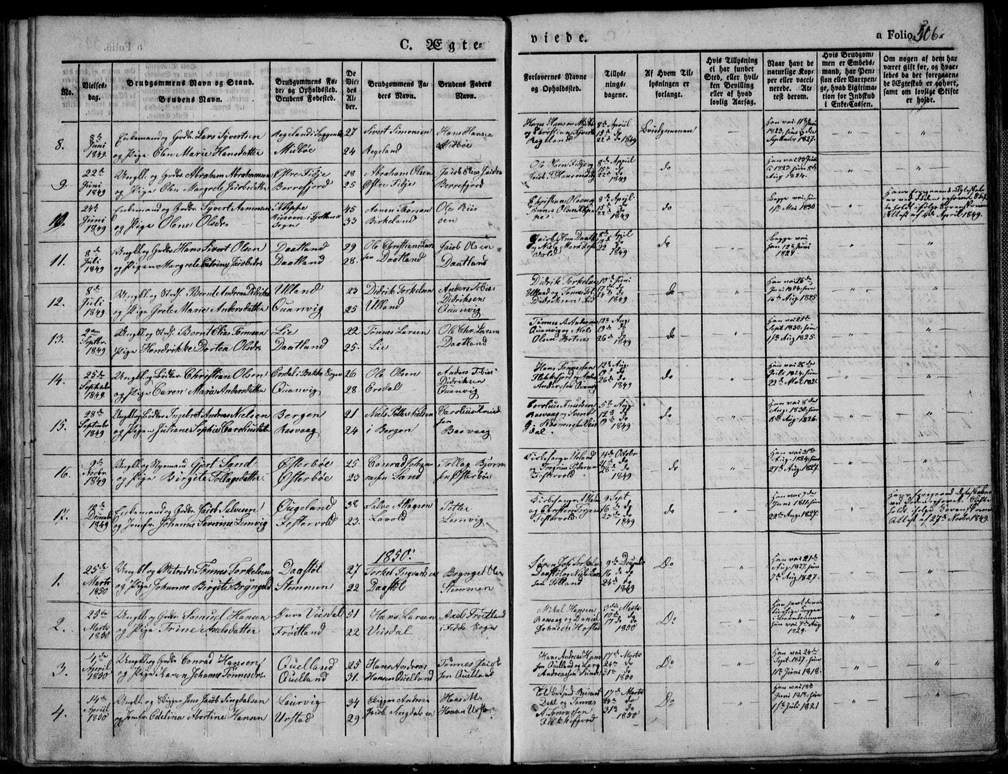 Flekkefjord sokneprestkontor, SAK/1111-0012/F/Fb/Fbb/L0002: Parish register (copy) no. B 2b, 1831-1866, p. 506