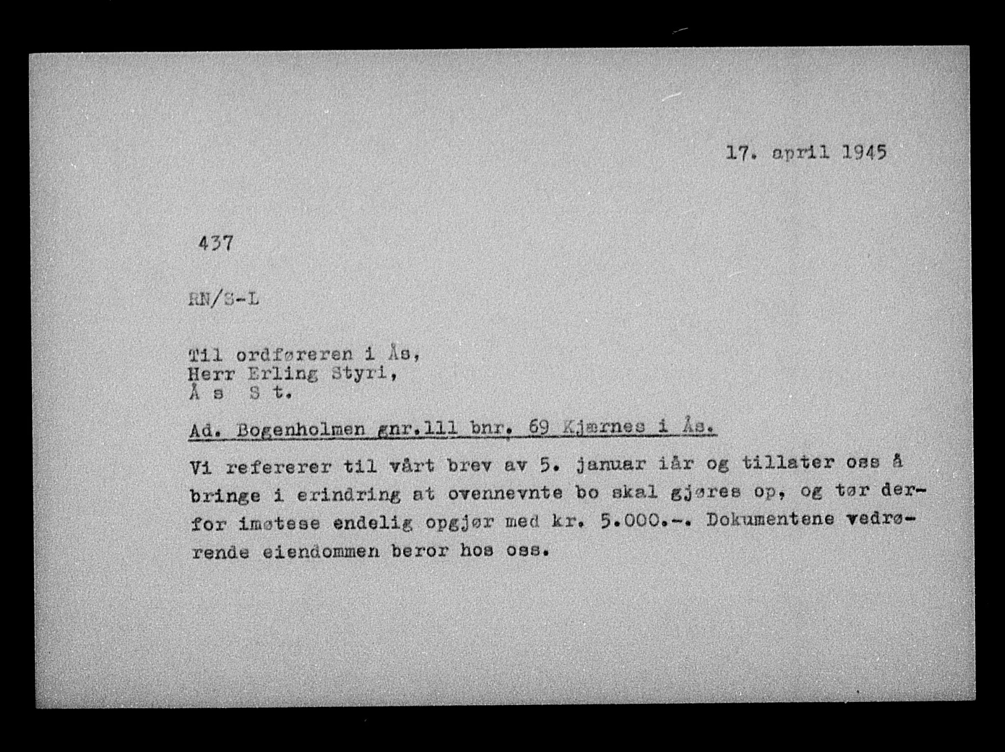 Justisdepartementet, Tilbakeføringskontoret for inndratte formuer, AV/RA-S-1564/H/Hc/Hcc/L0970: --, 1945-1947, p. 190