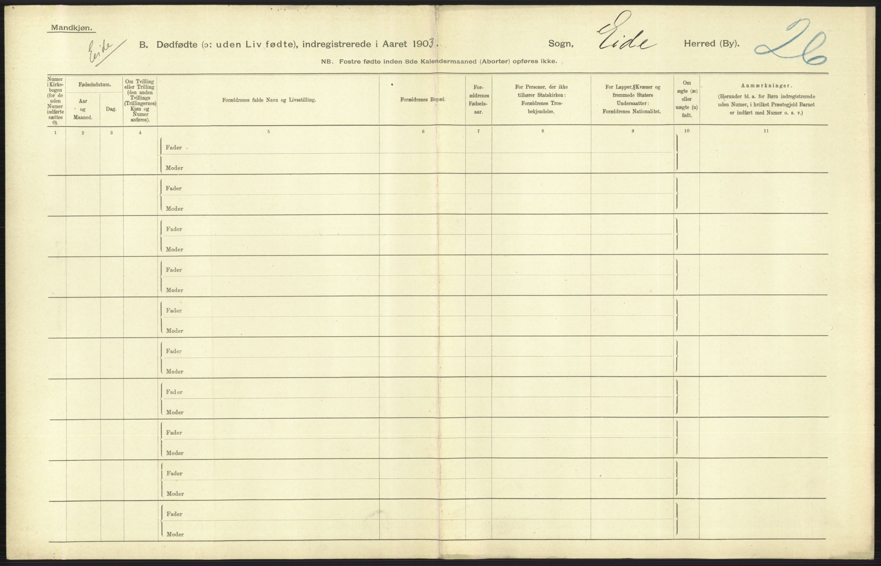 Statistisk sentralbyrå, Sosiodemografiske emner, Befolkning, AV/RA-S-2228/D/Df/Dfa/Dfaa/L0024: Smålenenes - Stavanger amt: Dødfødte. Bygder., 1903, p. 449