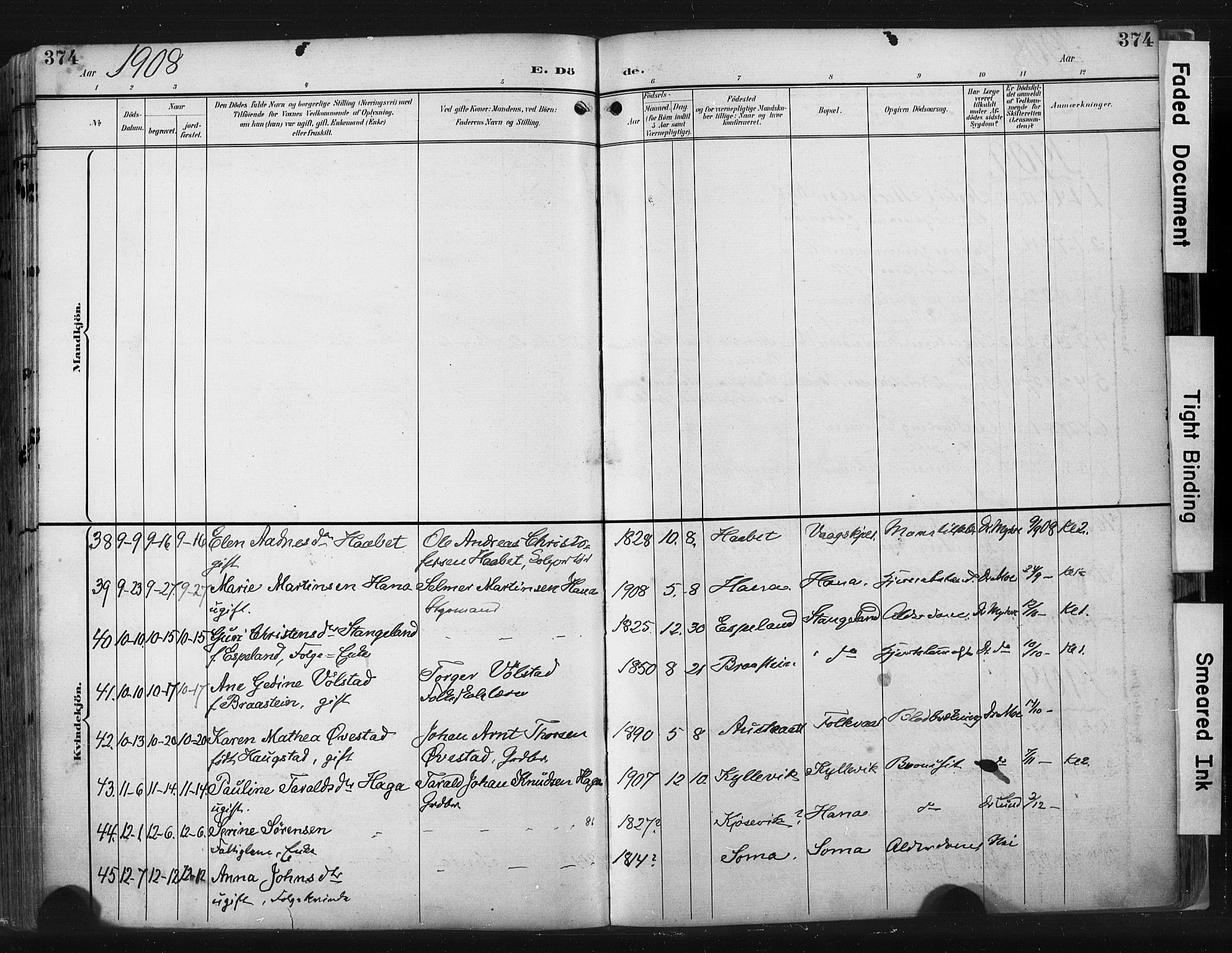 Høyland sokneprestkontor, SAST/A-101799/001/30BA/L0015: Parish register (official) no. A 14, 1899-1911, p. 374