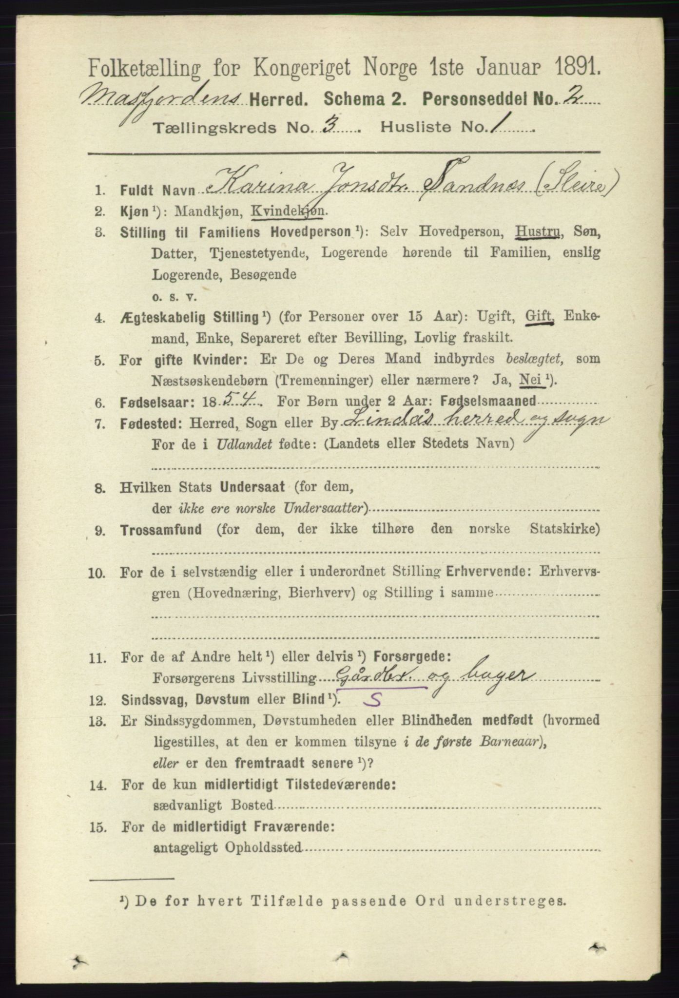 RA, 1891 census for 1266 Masfjorden, 1891, p. 526