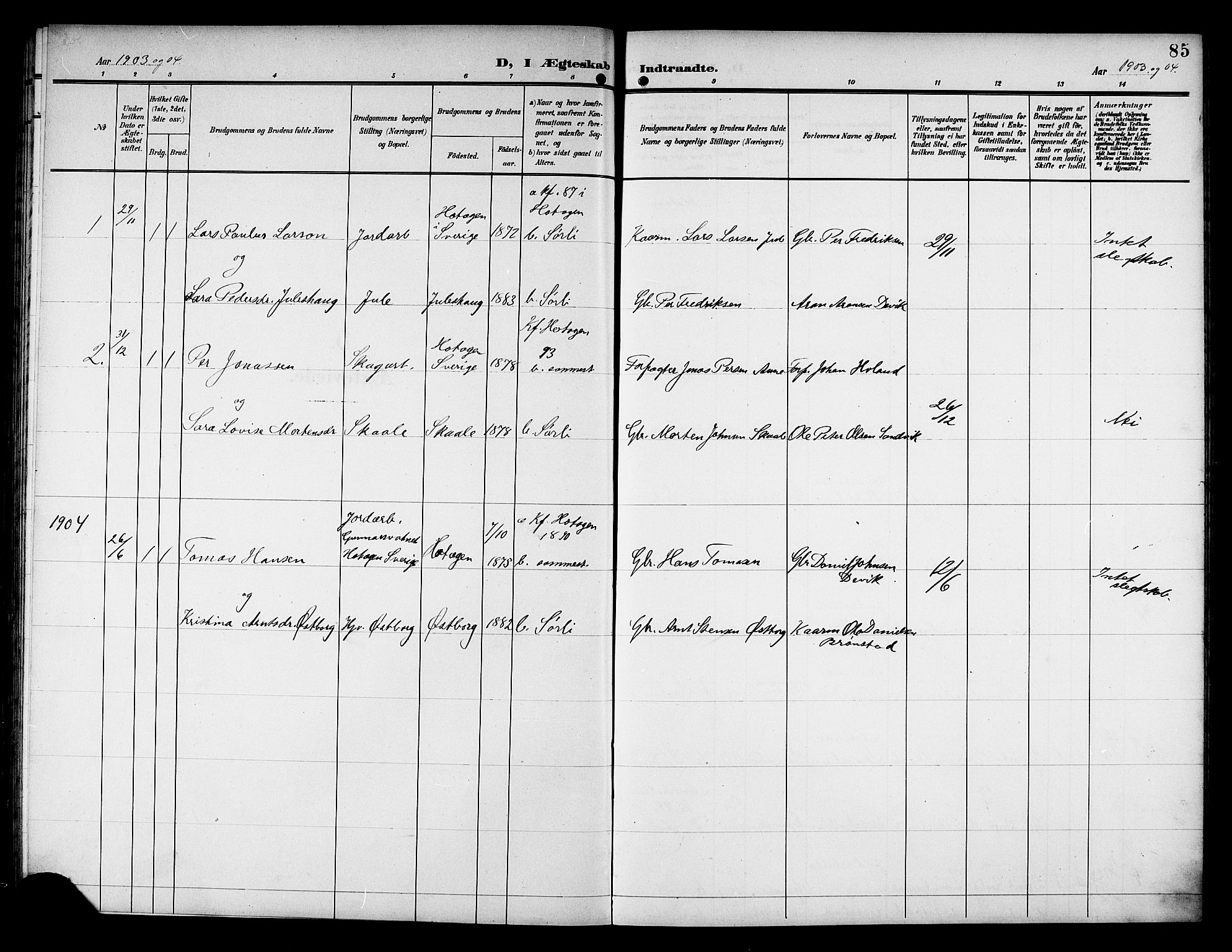 Ministerialprotokoller, klokkerbøker og fødselsregistre - Nord-Trøndelag, AV/SAT-A-1458/757/L0506: Parish register (copy) no. 757C01, 1904-1922, p. 85