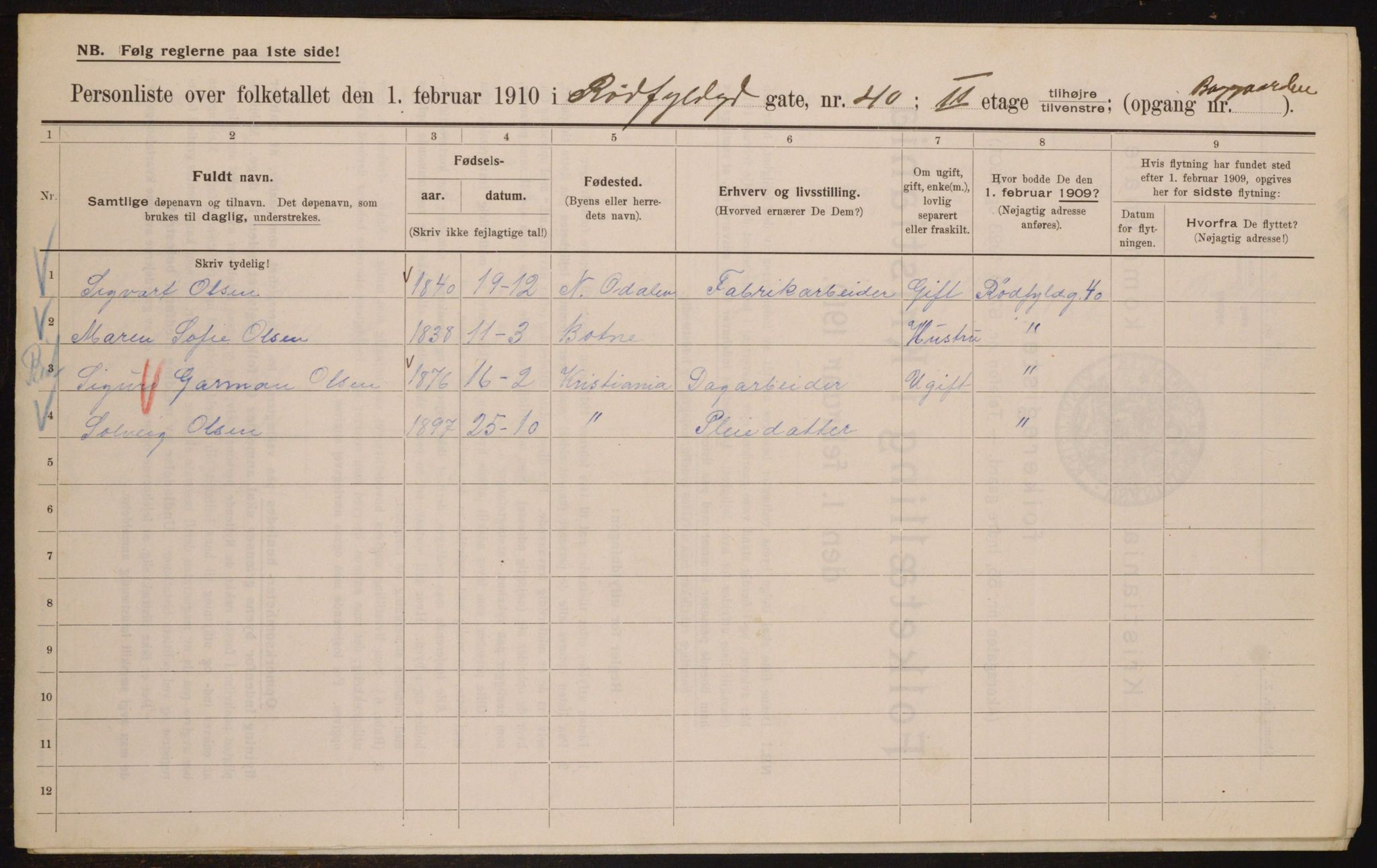 OBA, Municipal Census 1910 for Kristiania, 1910, p. 82376