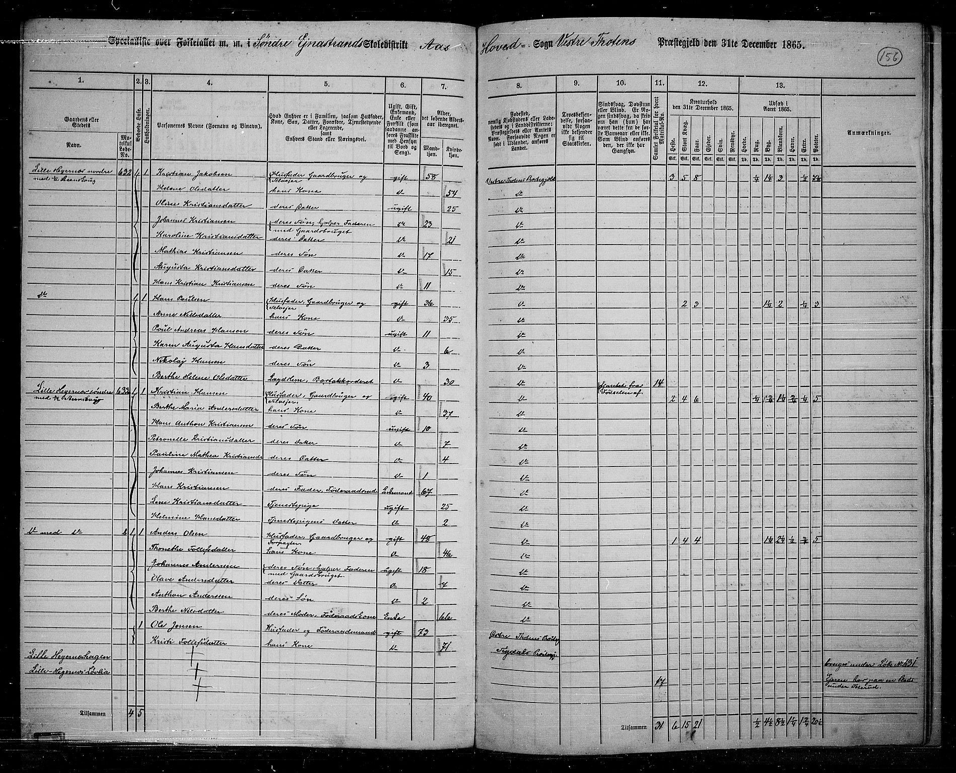 RA, 1865 census for Vestre Toten, 1865, p. 139