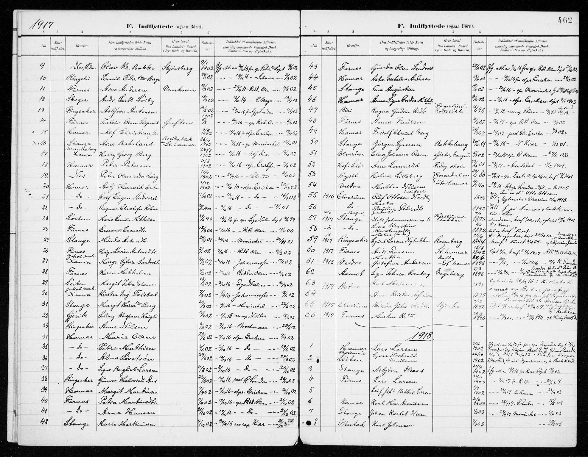 Vang prestekontor, Hedmark, SAH/PREST-008/H/Ha/Haa/L0021: Parish register (official) no. 21, 1902-1917, p. 462