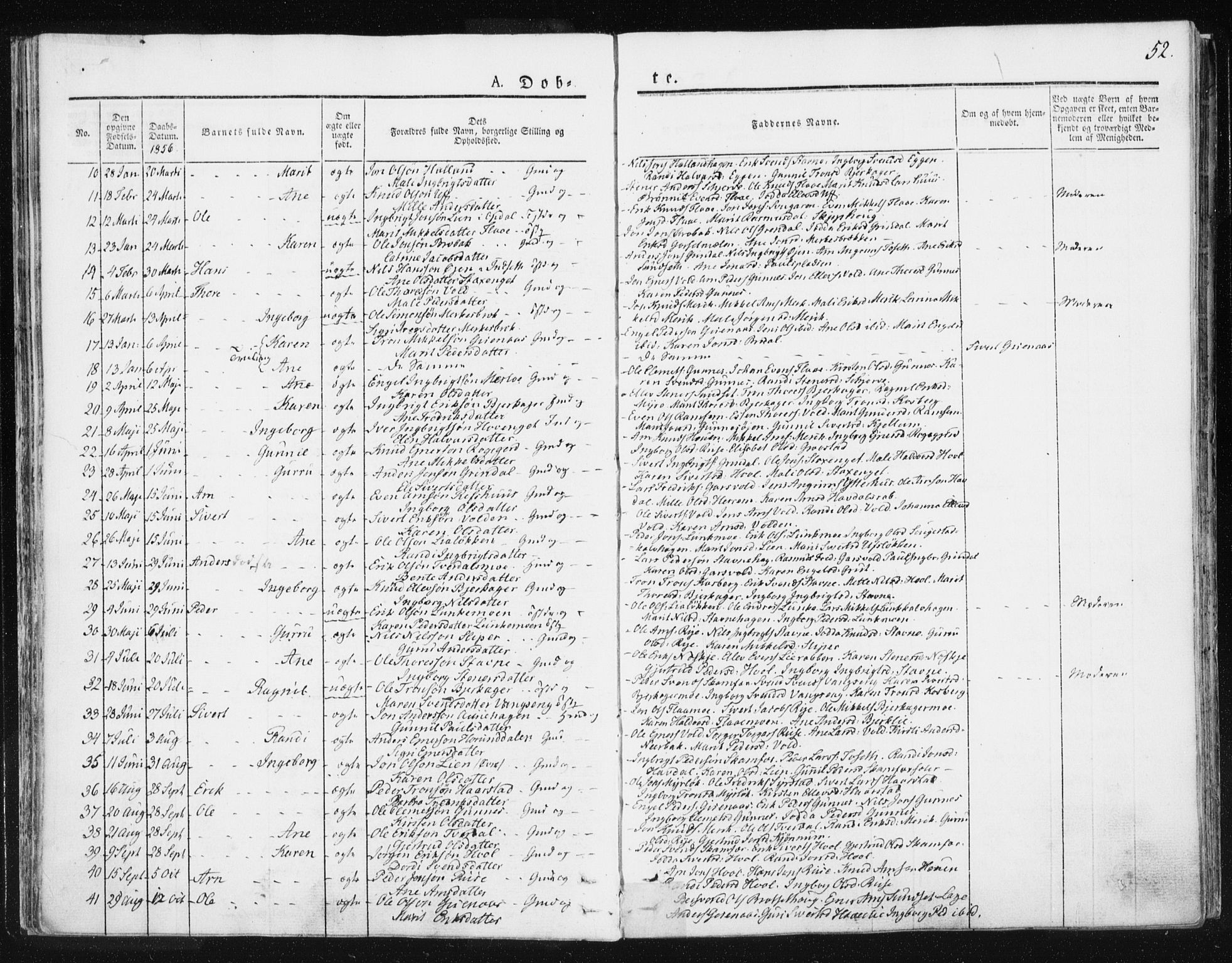 Ministerialprotokoller, klokkerbøker og fødselsregistre - Sør-Trøndelag, SAT/A-1456/674/L0869: Parish register (official) no. 674A01, 1829-1860, p. 52